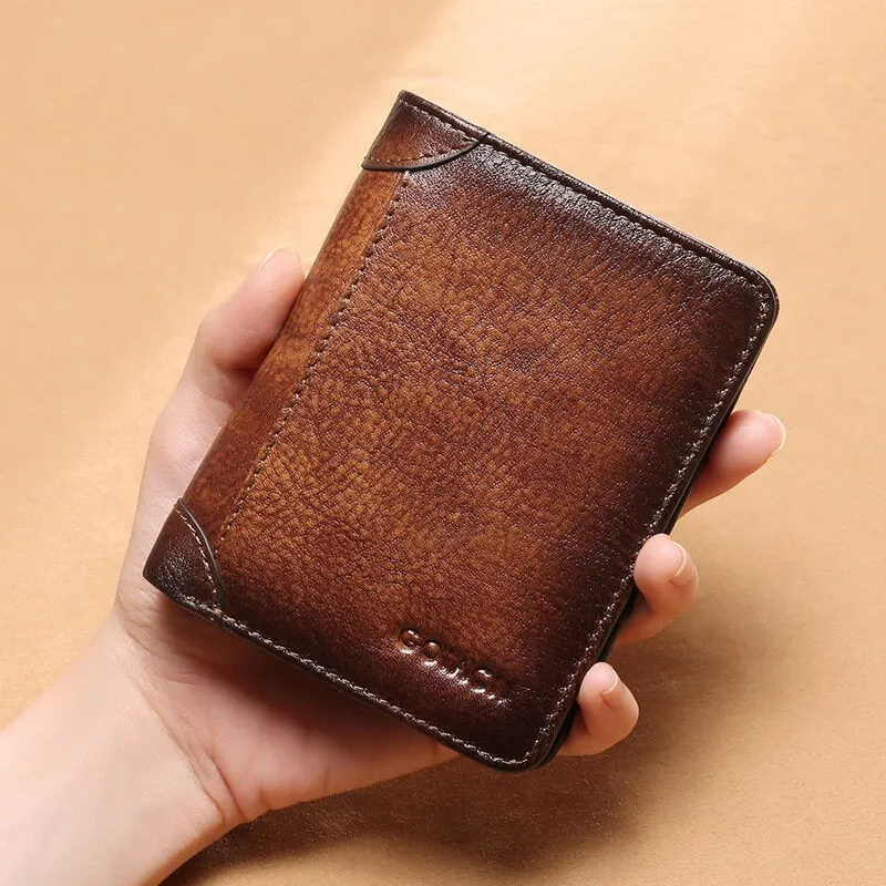 Men Genuine Leather RFID Anti-theft Multifunction Retro Large Capacity Foldable Card Holder Wallet