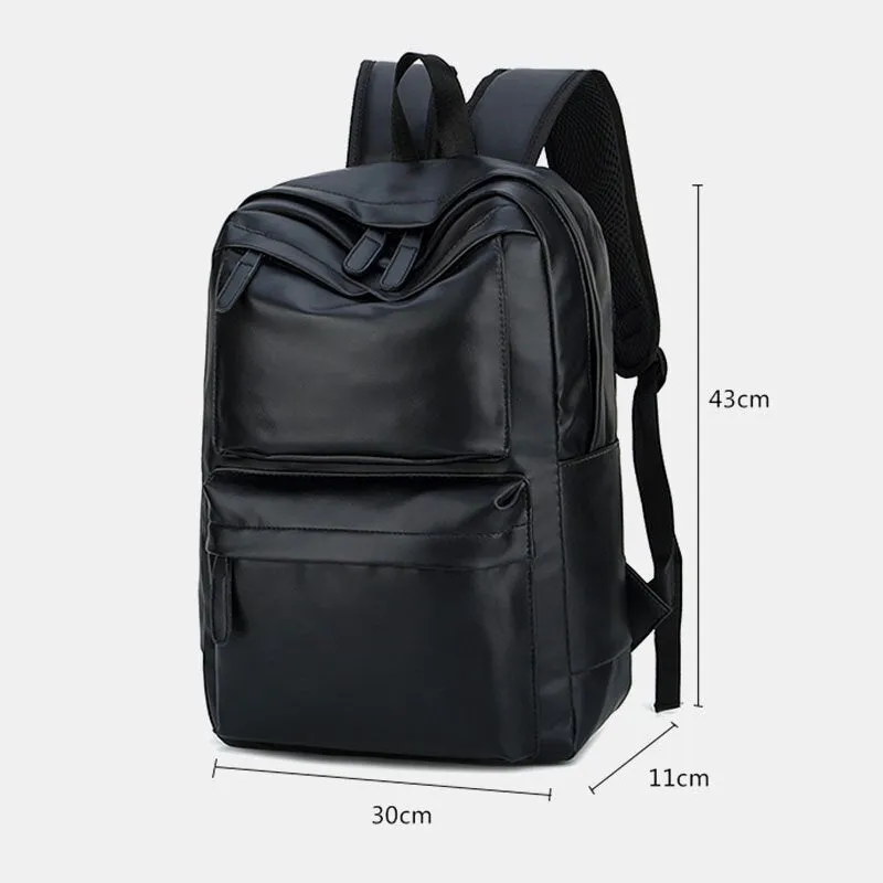 Men PU Leather Multi-pocket Vintage 14 Inch Laptop Bag Large Capacity Travel Camping Backpack