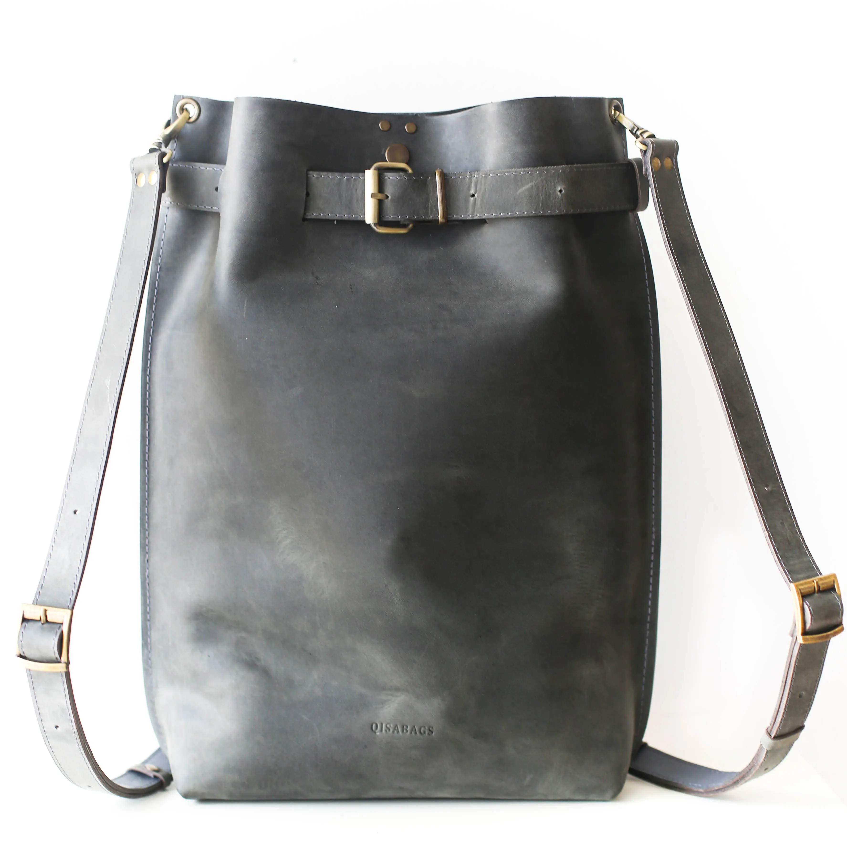 Men's Gray Leather Backpack