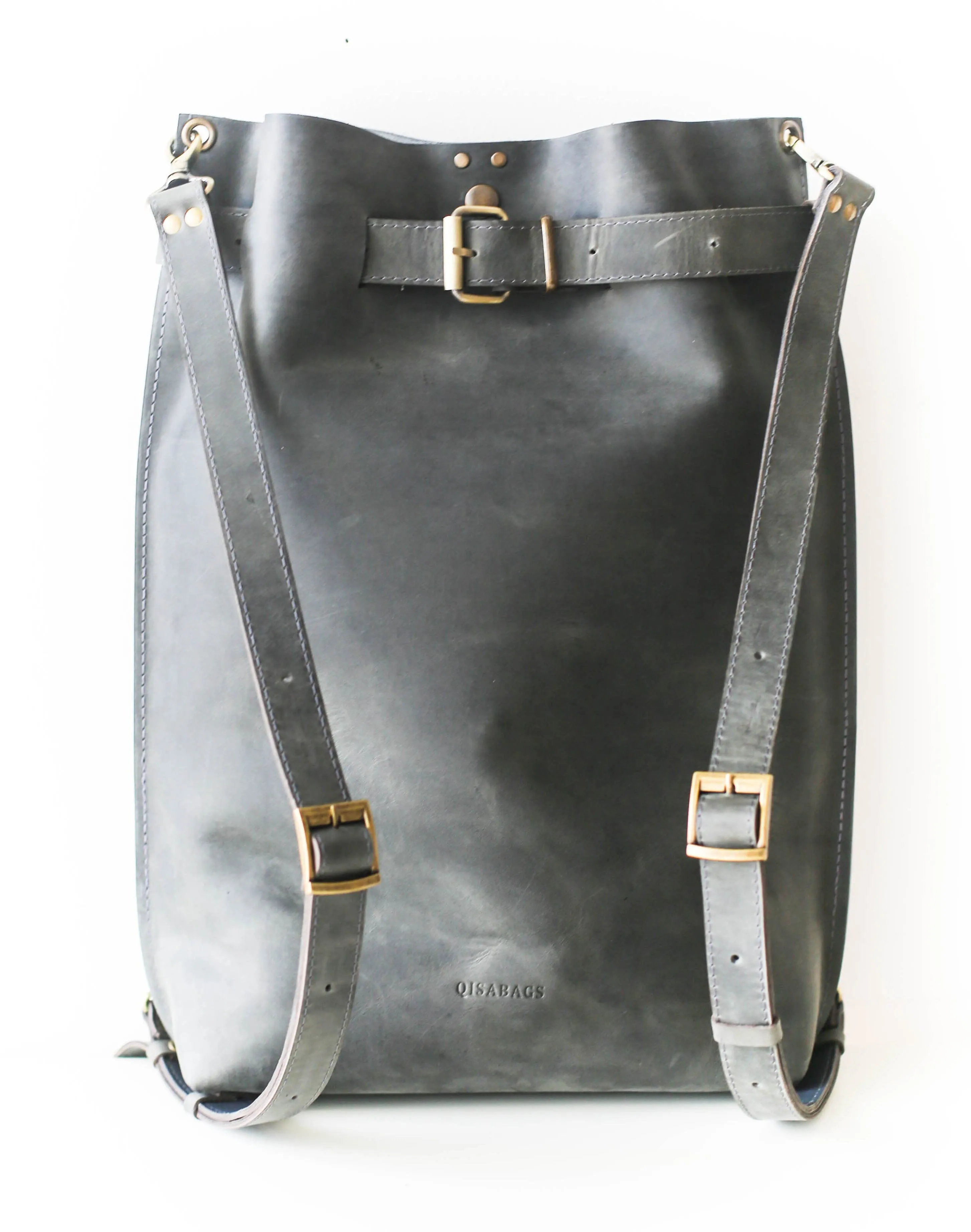 Men's Gray Leather Backpack