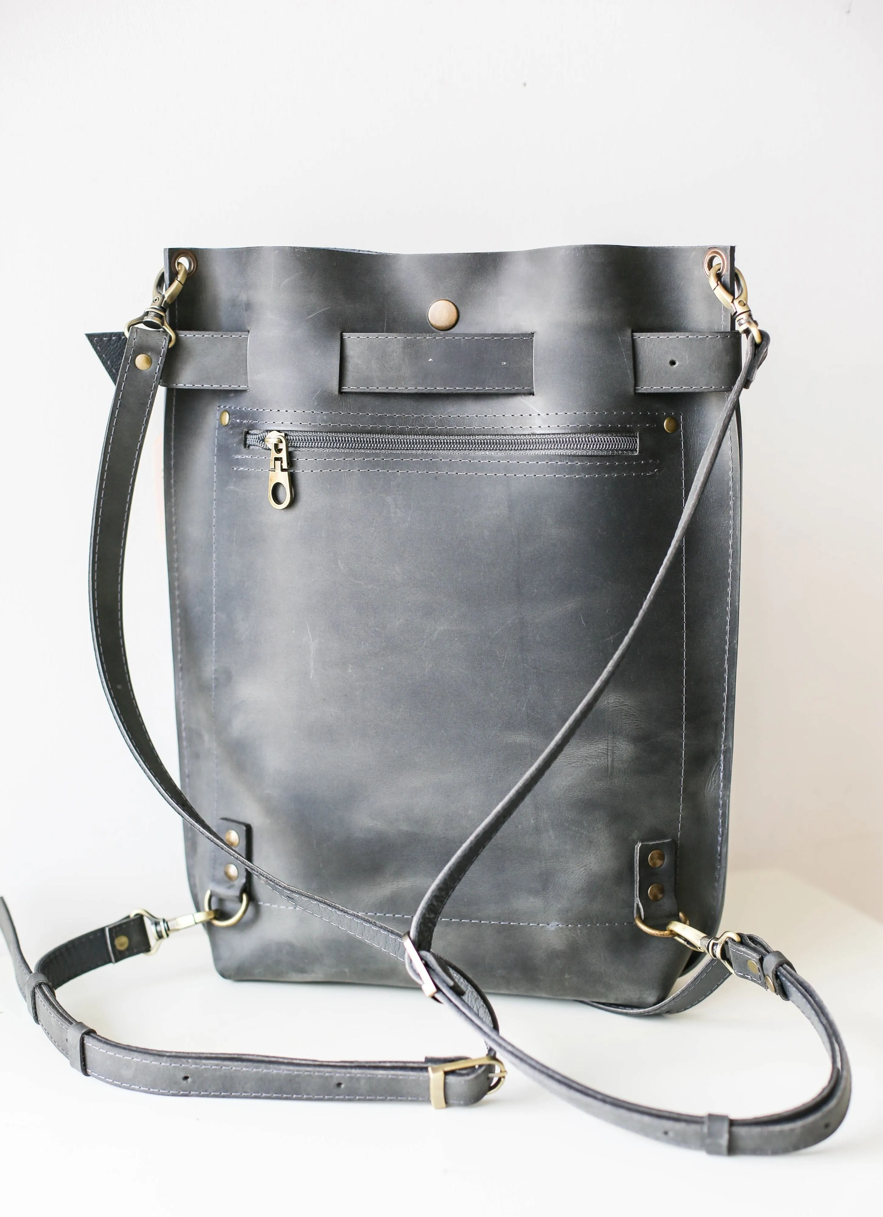 Men's Gray Leather Backpack