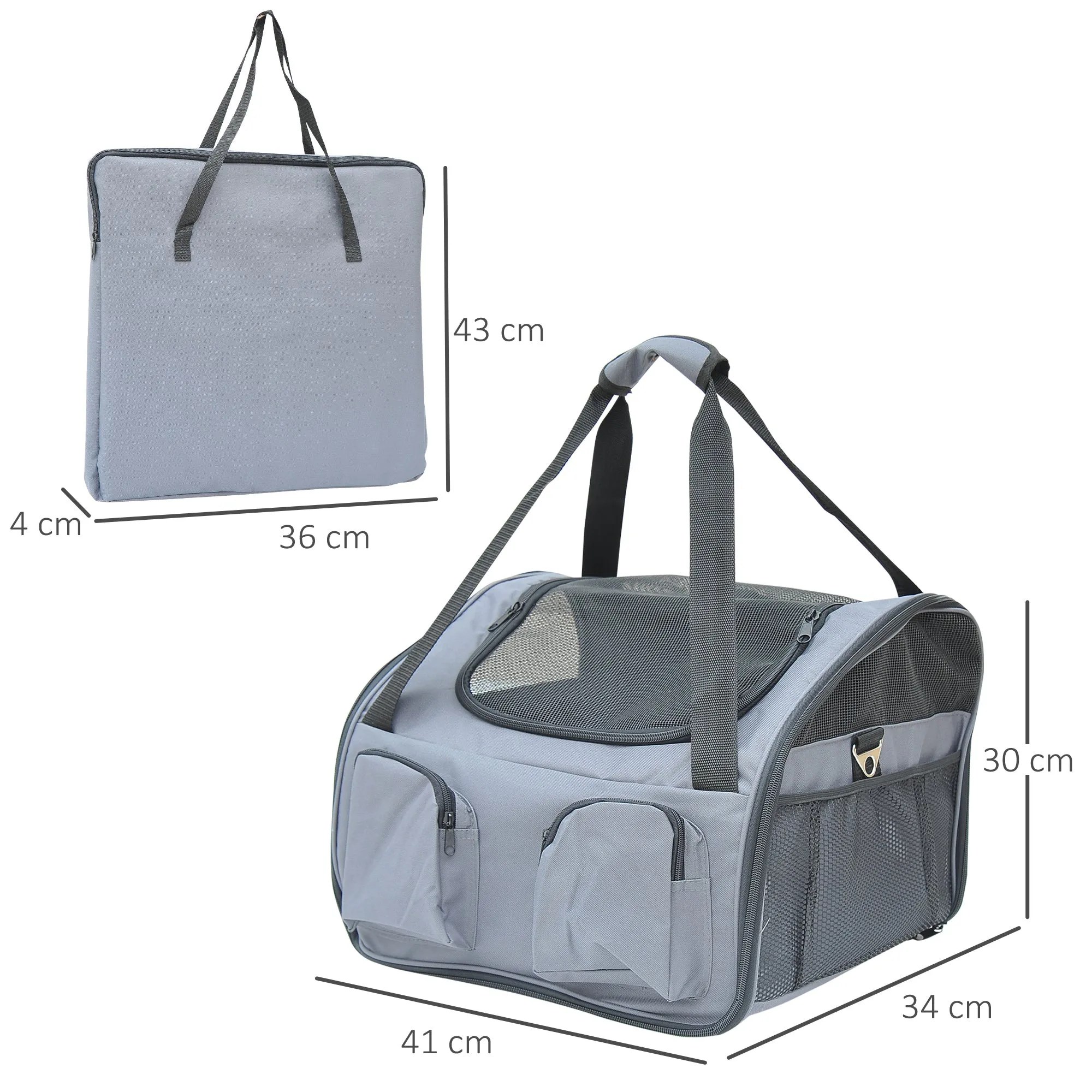 PawHut 41Lx34Wx30H cm Pets Carrier Folding Bag-Grey