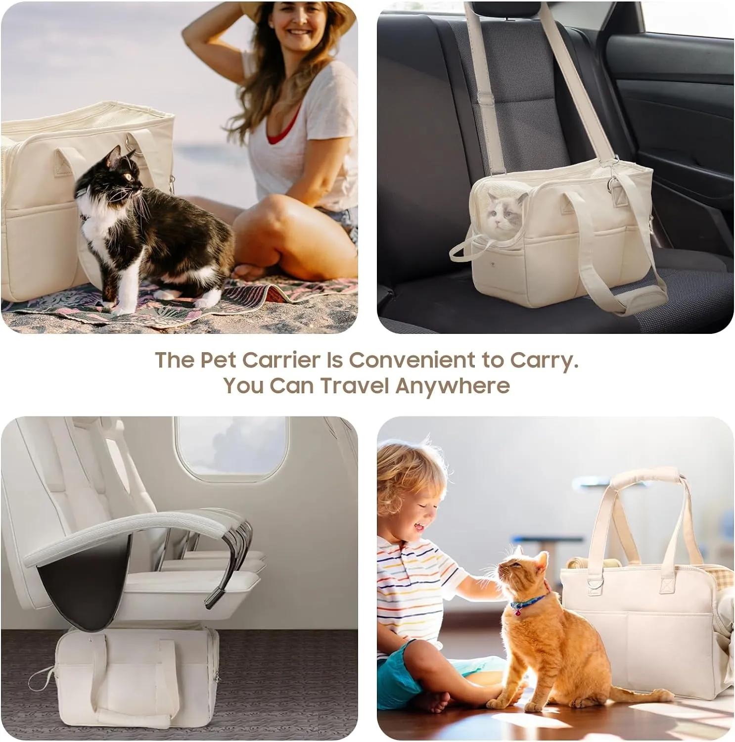 Pet Carrier, TSA Airline Approved Cat Carrier, Soft Sided Folding Pet Carrier, Portable Medium Dog Carrier for Small Dogs, Washable Breathable Pet Bag Carrier for Outdoor Travel (Small, Beige)