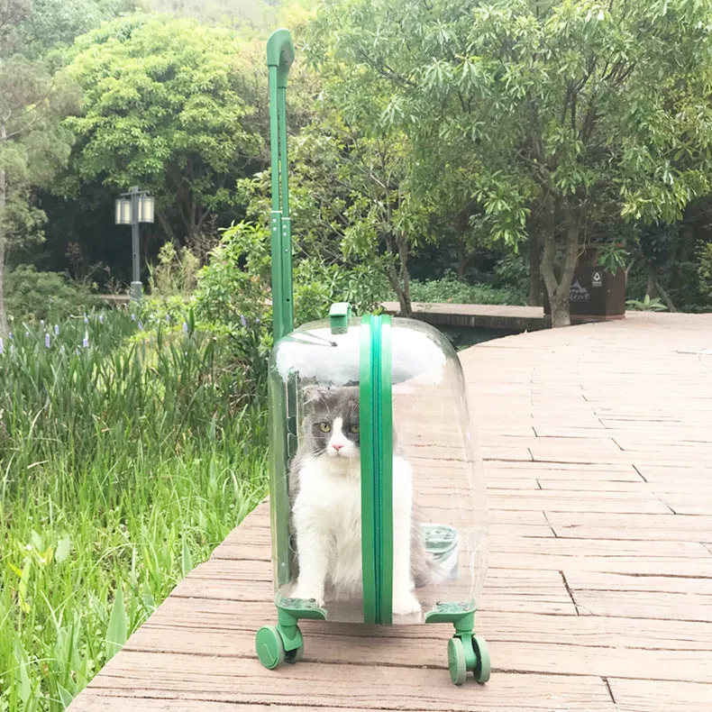 Pet Luggage Generation Traveler Bag Portable Trolley Space Capsule in Transparent, Brown,Clear for Cat, Bunny and other Small Pets