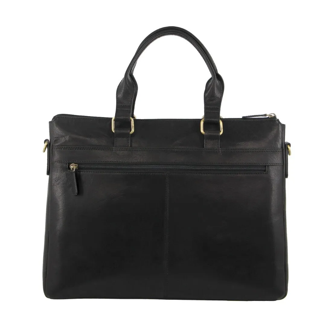 Pierre Cardin Leather 15" Laptop Briefcase Bag (Black)