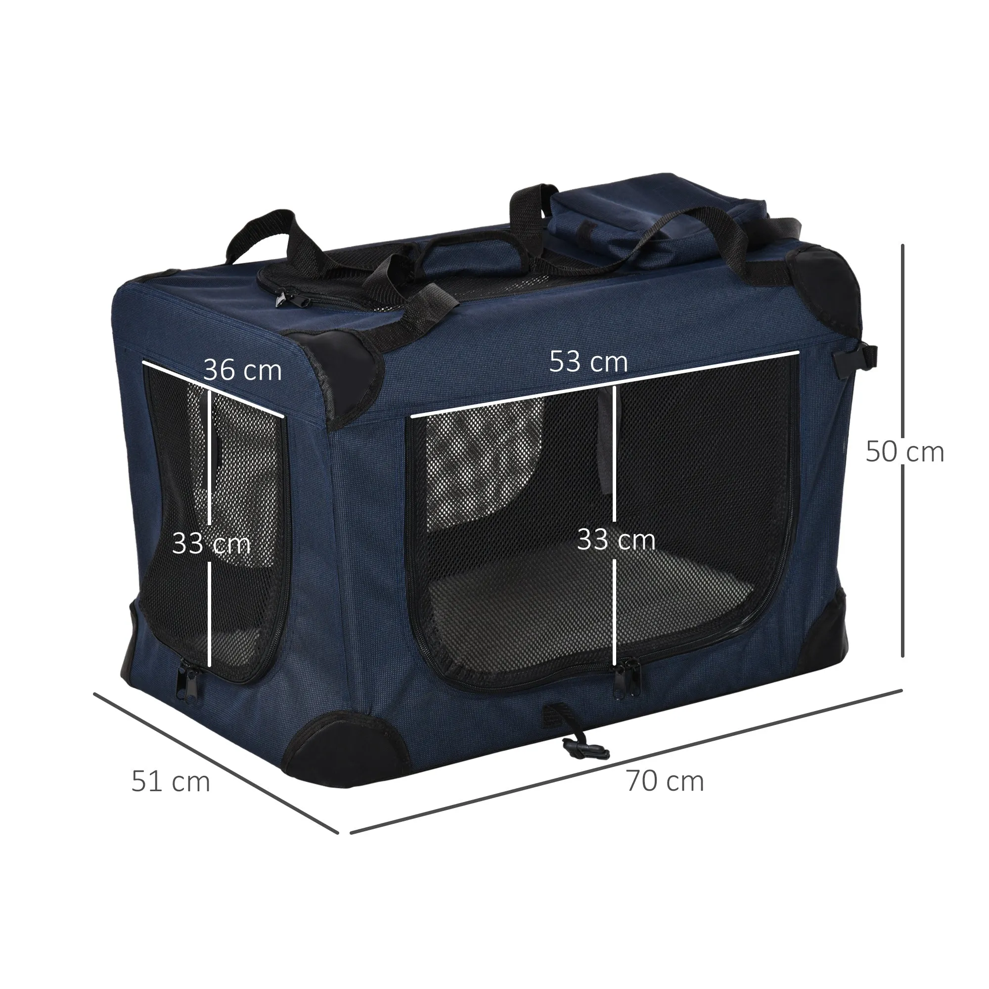 Portable Folding Pet Carrier Bag with Cushion, 70 x 51 x 50cm - Dark Blue