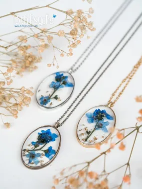 Pressed Forget me not flower pendant necklace