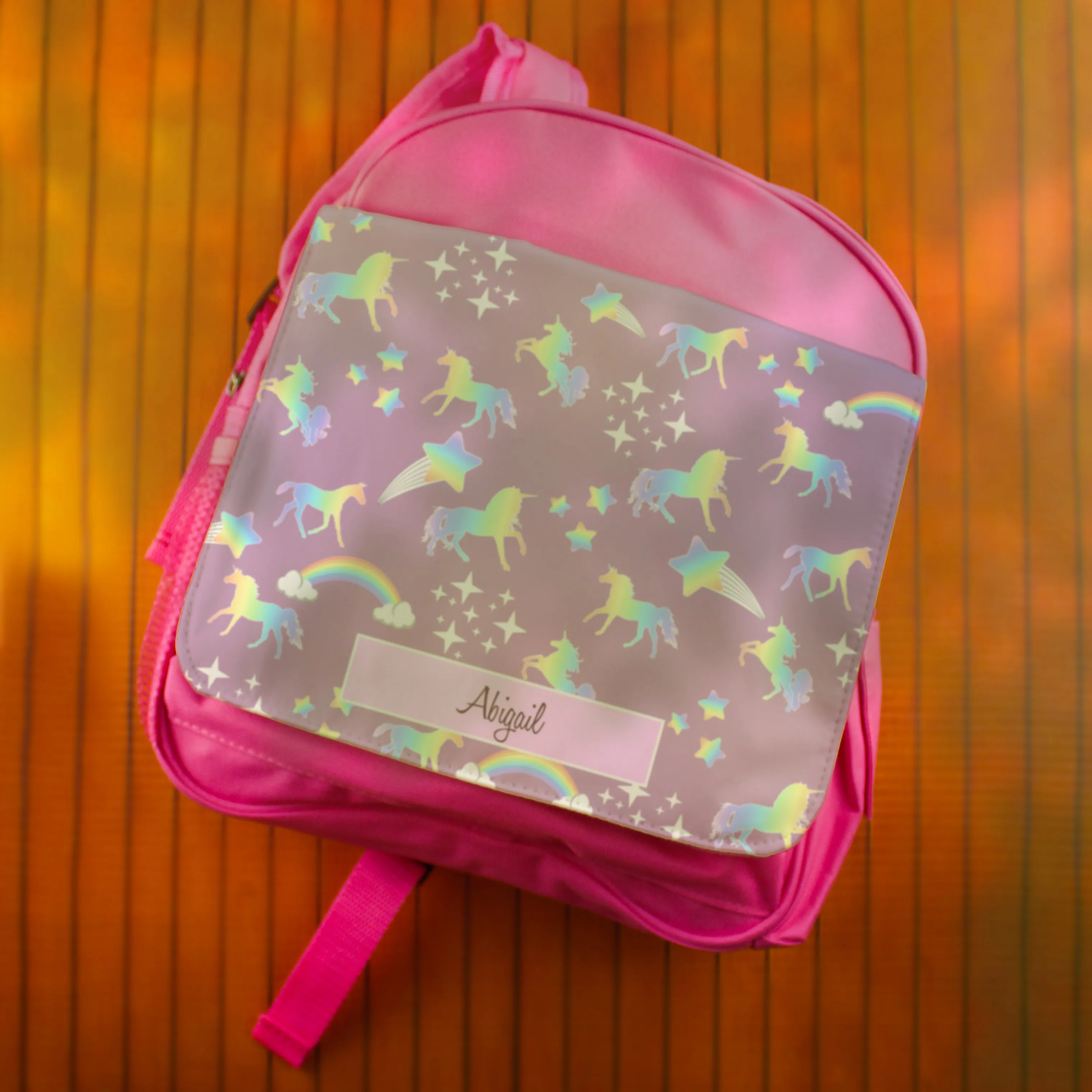 Printed Kids Pink Backpack with Unicorn Design, Customise with Any Name