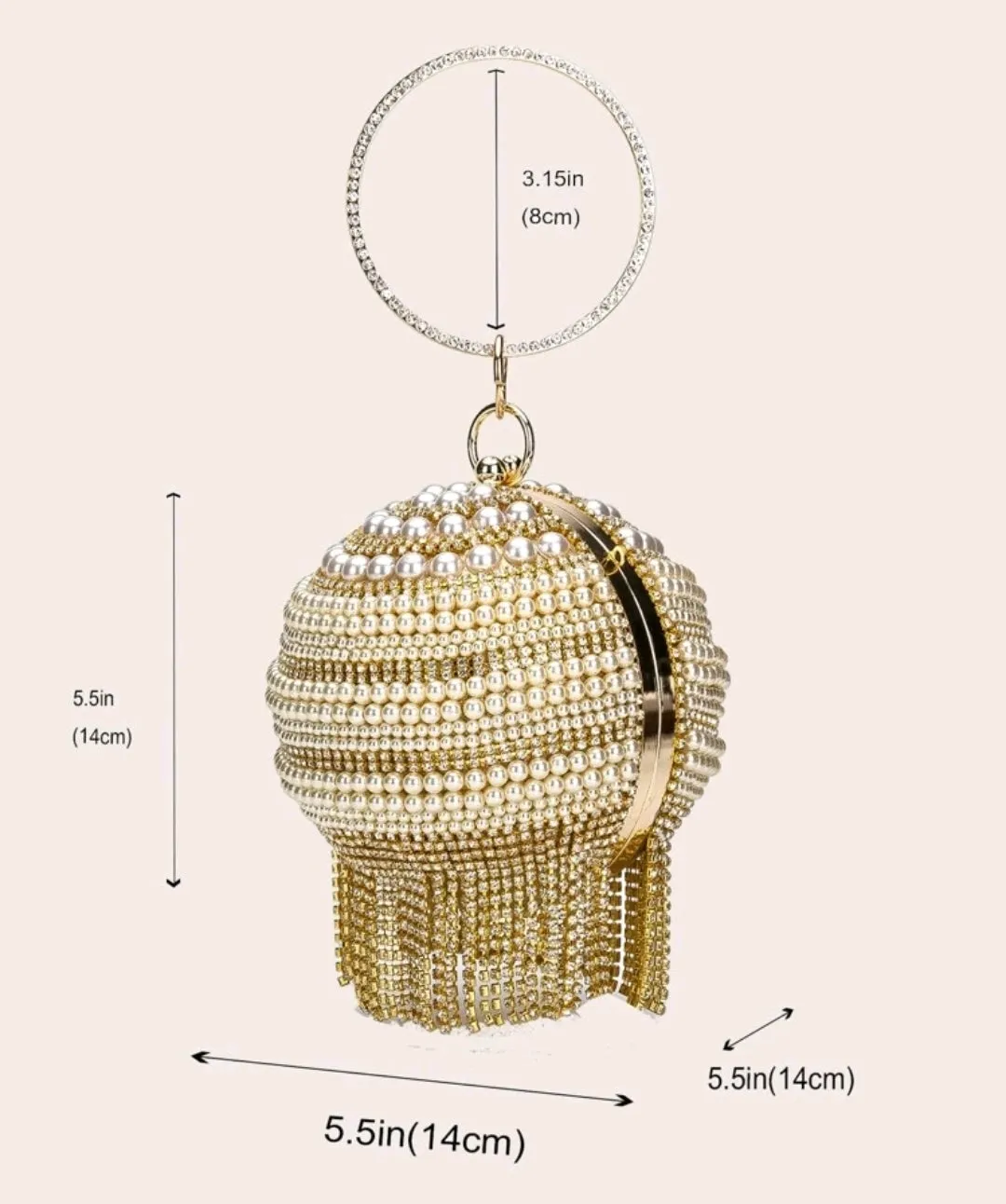 Rhinestone tassel & faux pearl decor circle bag.