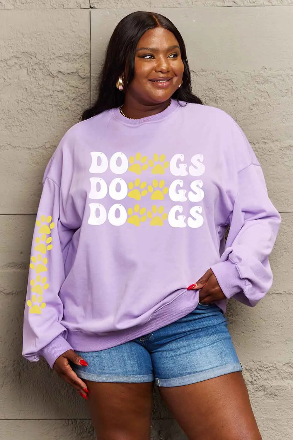 Round Neck Dropped Shoulder DOGS Graphic Sweatshirt