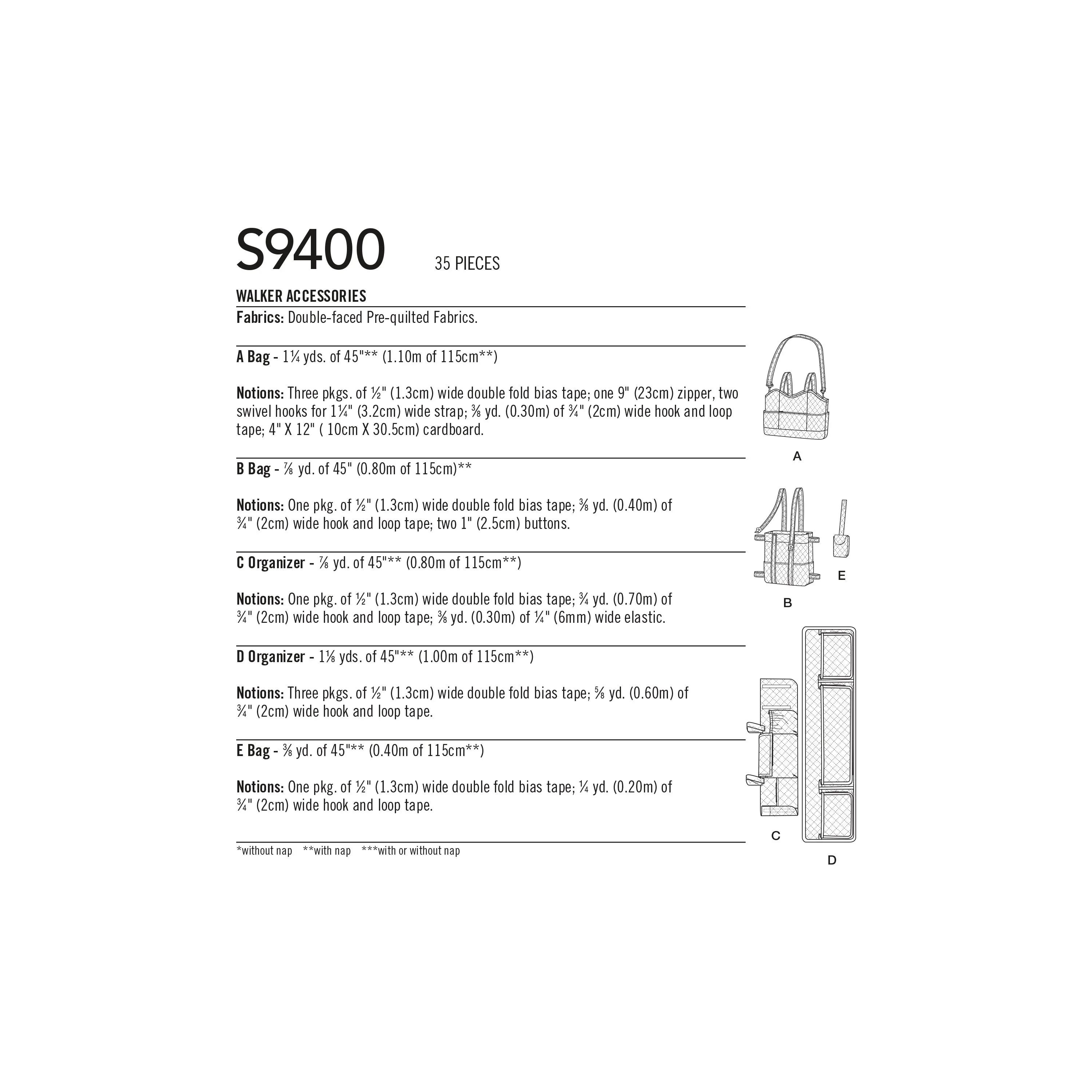 Simplicity Sewing Pattern S9400 Mobility Walker Accessories, Bag and Organizer