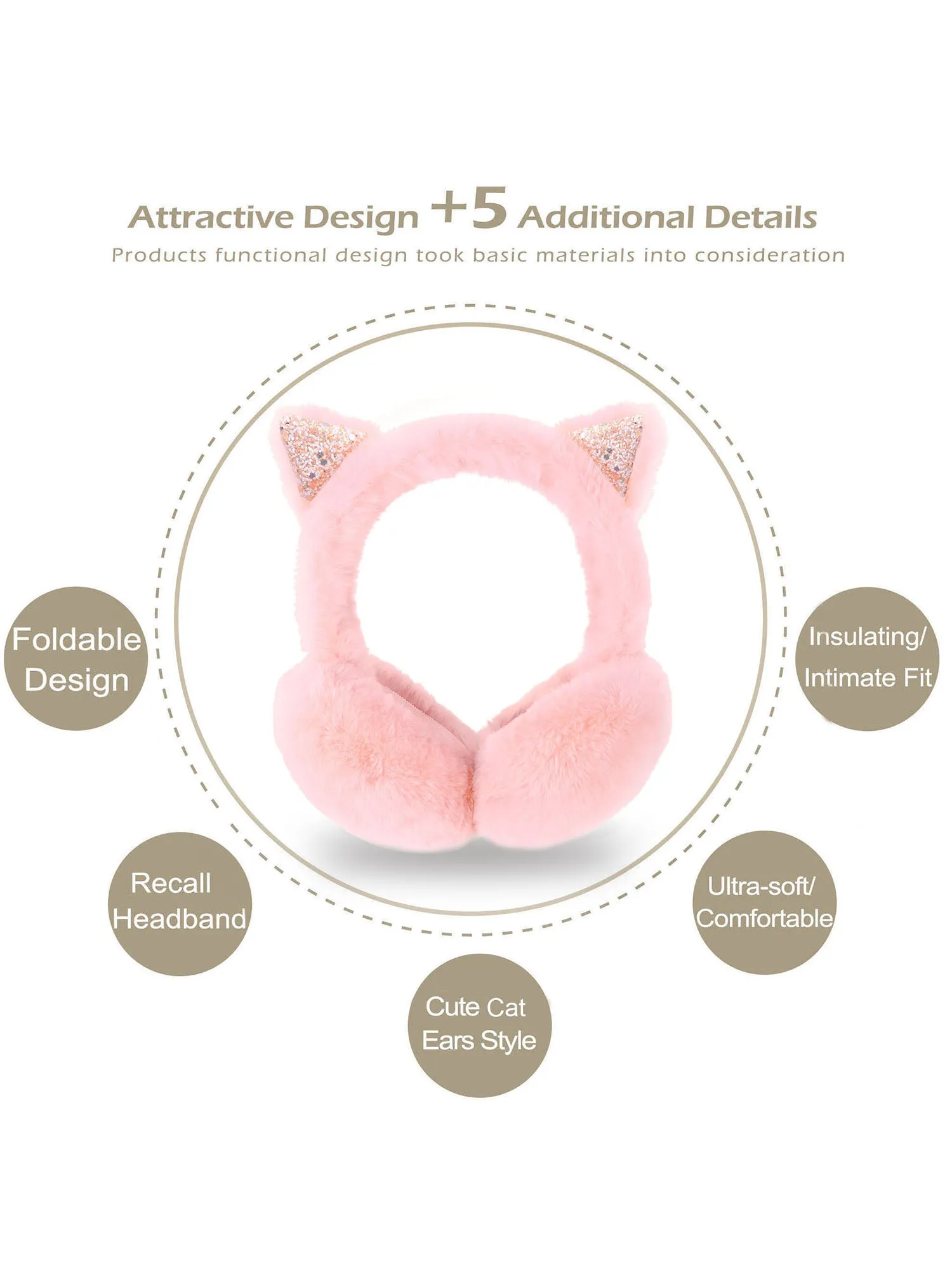 Simplicity Winter Earmuff Women's Soft Plush Foldable Cat Ear Warmers