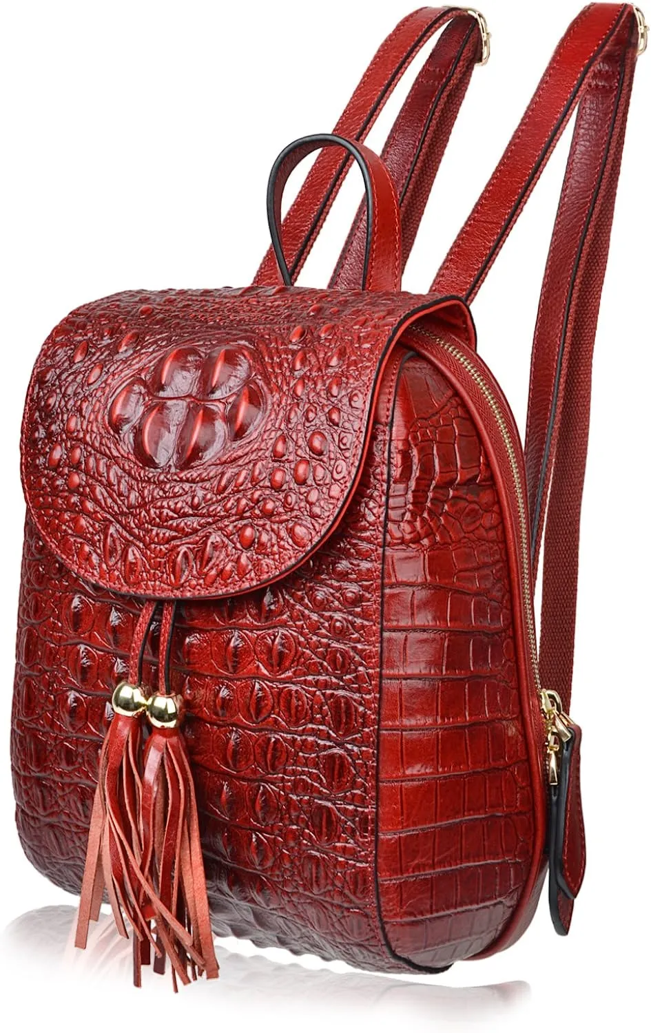 Small Dark Red Crocodile Leather Casual Women's Backpack