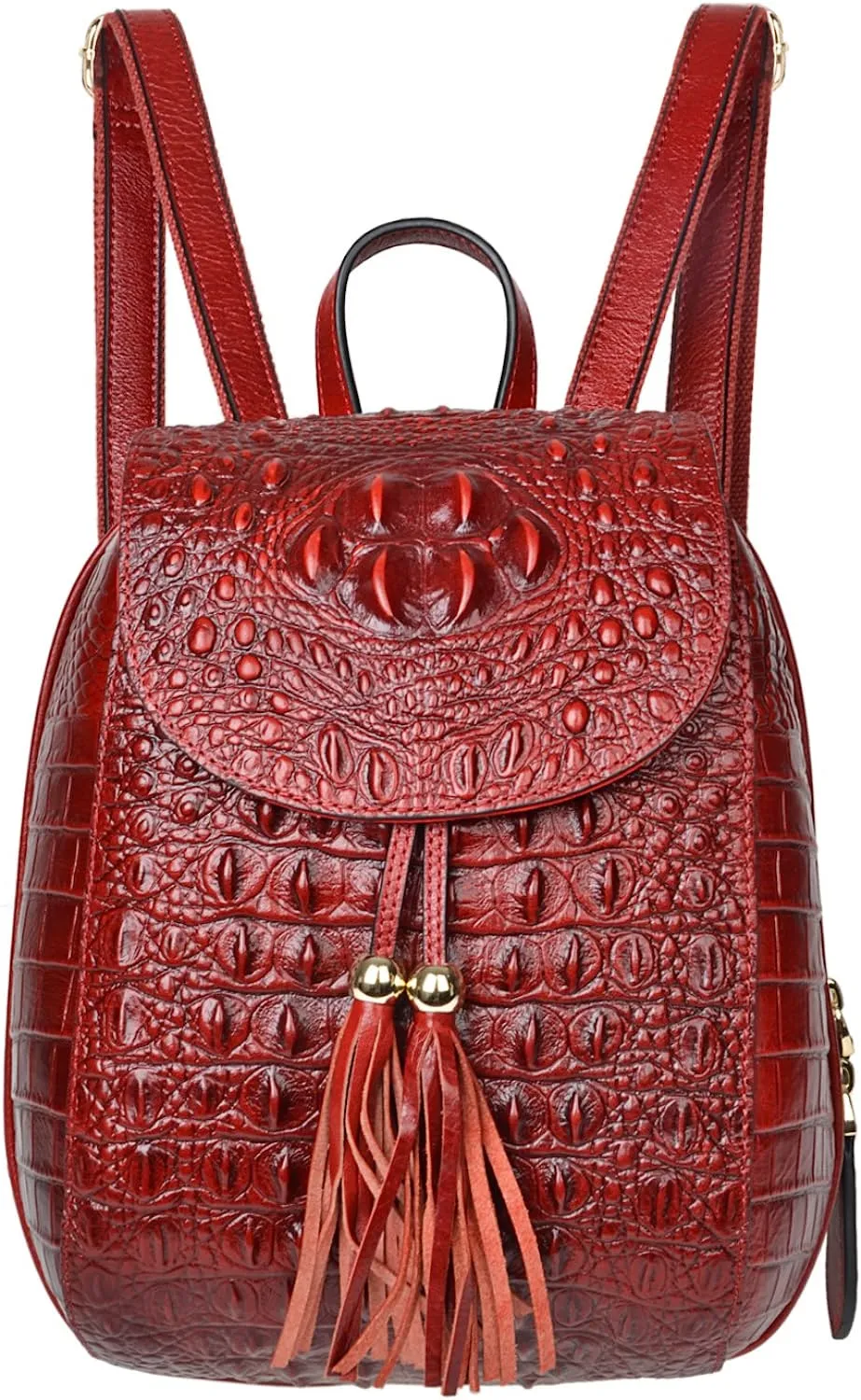 Small Dark Red Crocodile Leather Casual Women's Backpack