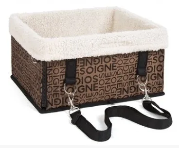 Snuggle Box Pets Classic Tail Up Car Accessory Travel Nest Bag Belted with Inner Sherpa for Cat, Dog, Bunny and Small Pets in Hazelnut, Chestnut