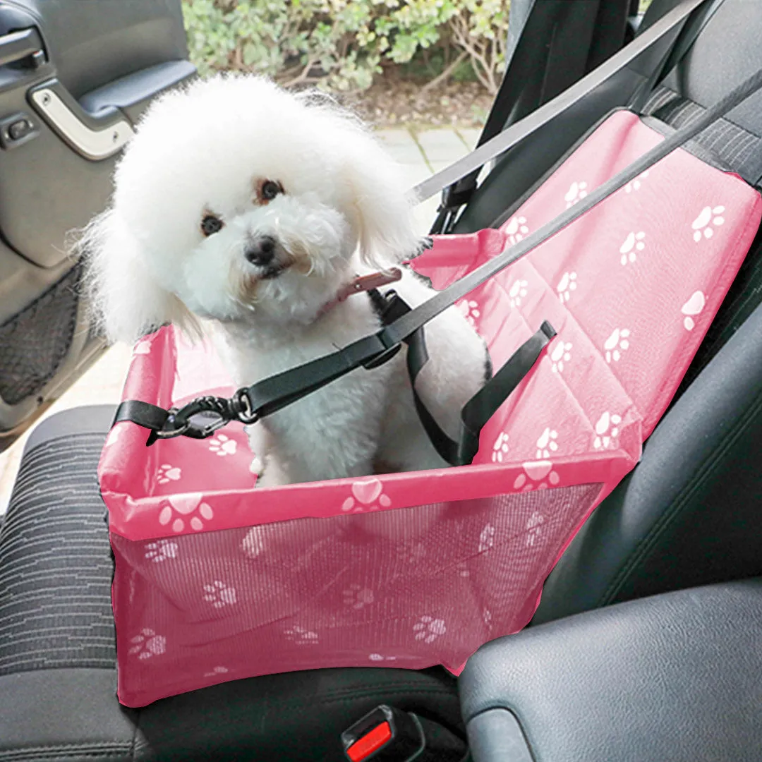 SOGA Waterproof Pet Booster Car Seat Breathable Mesh Safety Travel Portable Dog Carrier Bag Pink