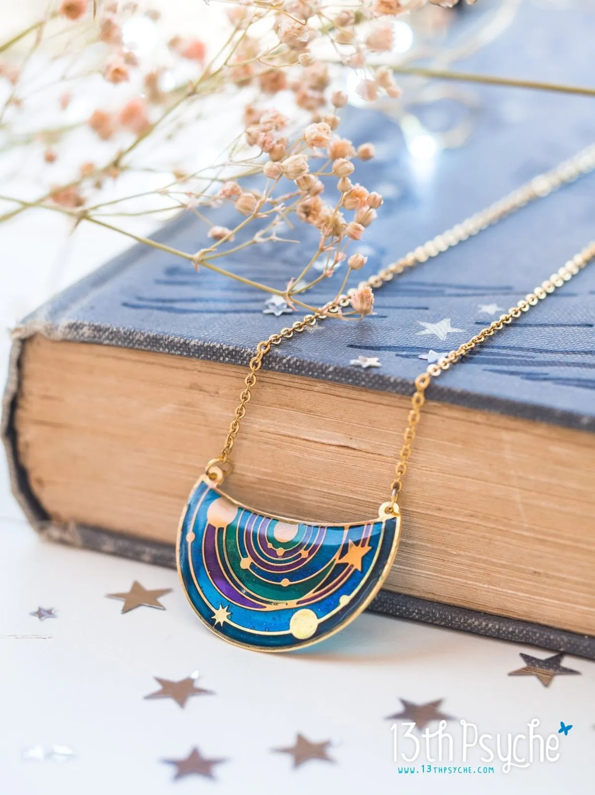 Solar System pendant necklace. Stained Glass inspired jewelry