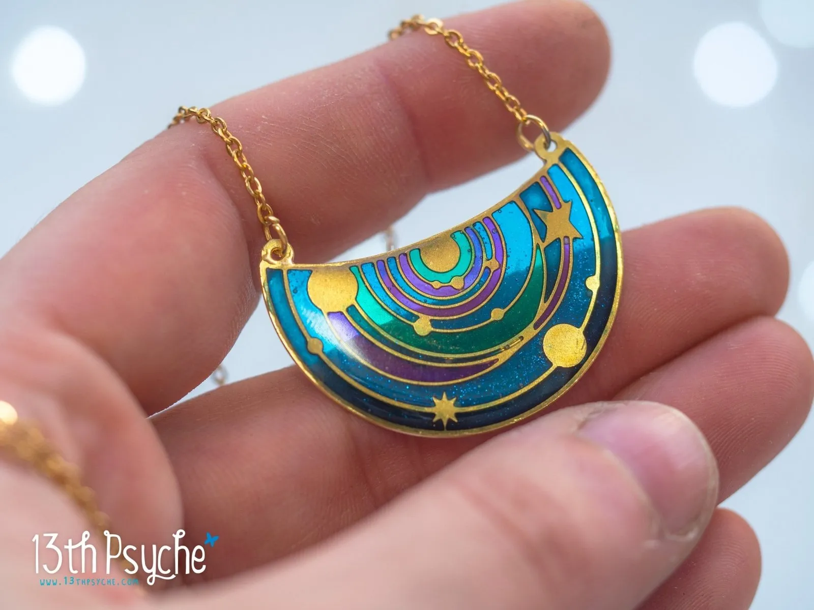 Solar System pendant necklace. Stained Glass inspired jewelry