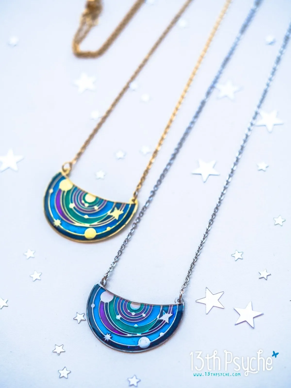 Solar System pendant necklace. Stained Glass inspired jewelry