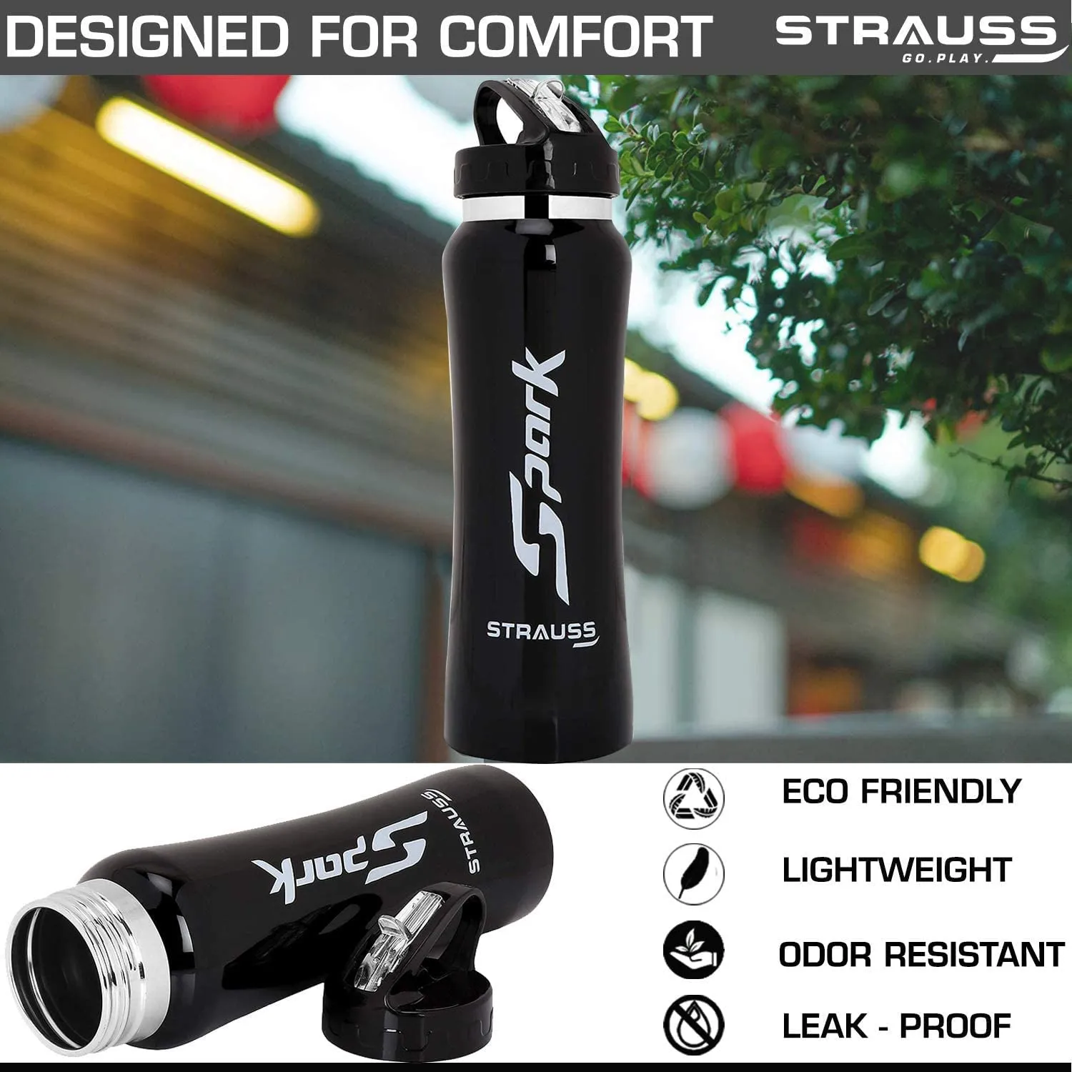 STRAUSS Spark Stainless Steel Water Bottle, Metal Finish | Sipper Bottle | Gym Bottle