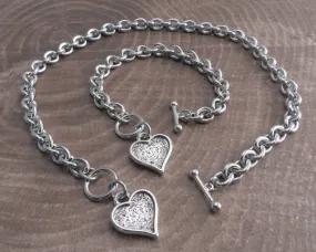 Teardrop Toggle Choker with Textured Heart