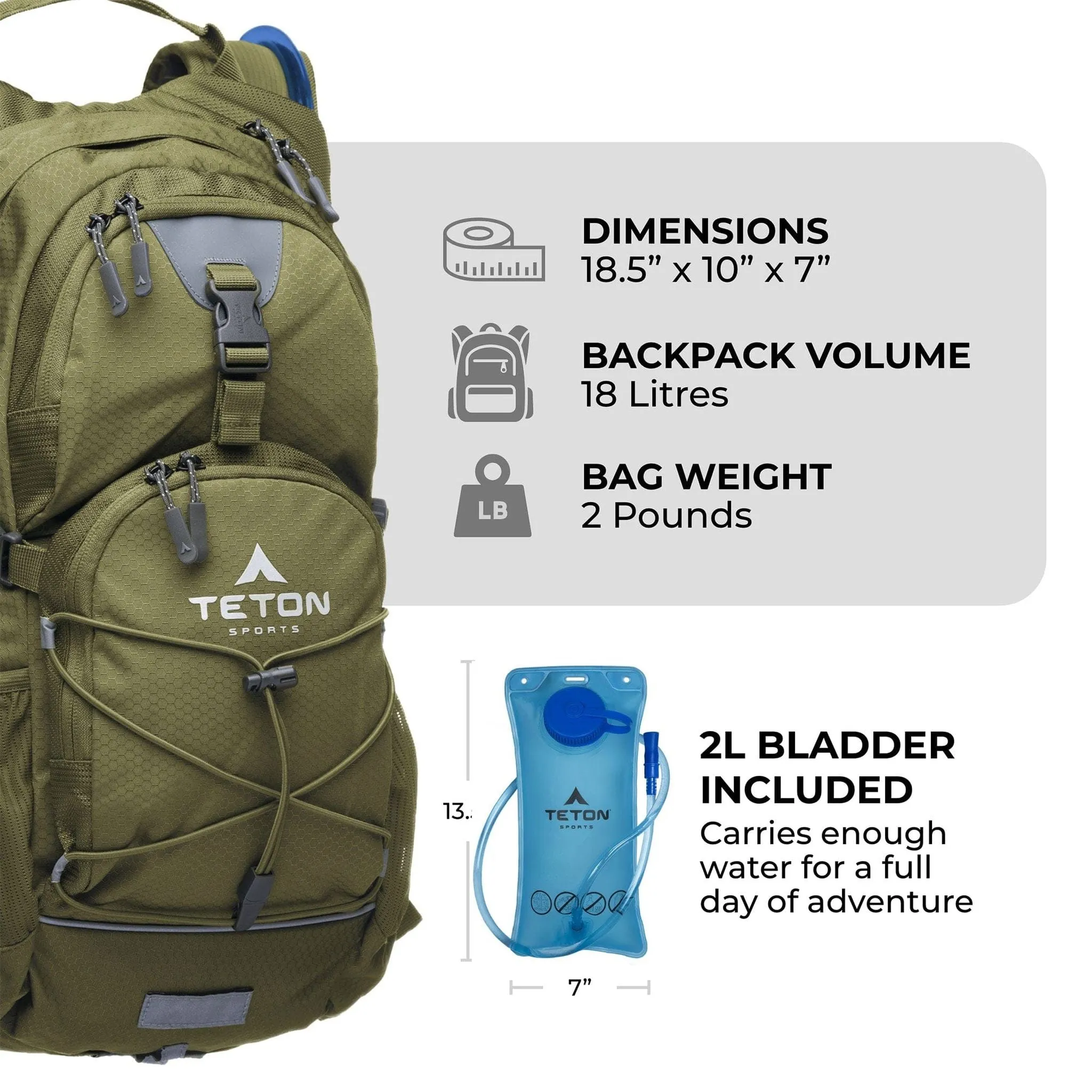 Teton Sports Oasis 18l Hydration Daypack with 2l Bladder in Olive