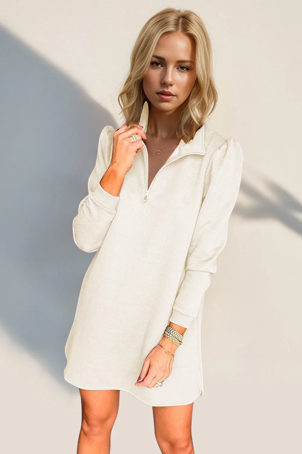 Textured Quarter Zip Long Sleeve Dress