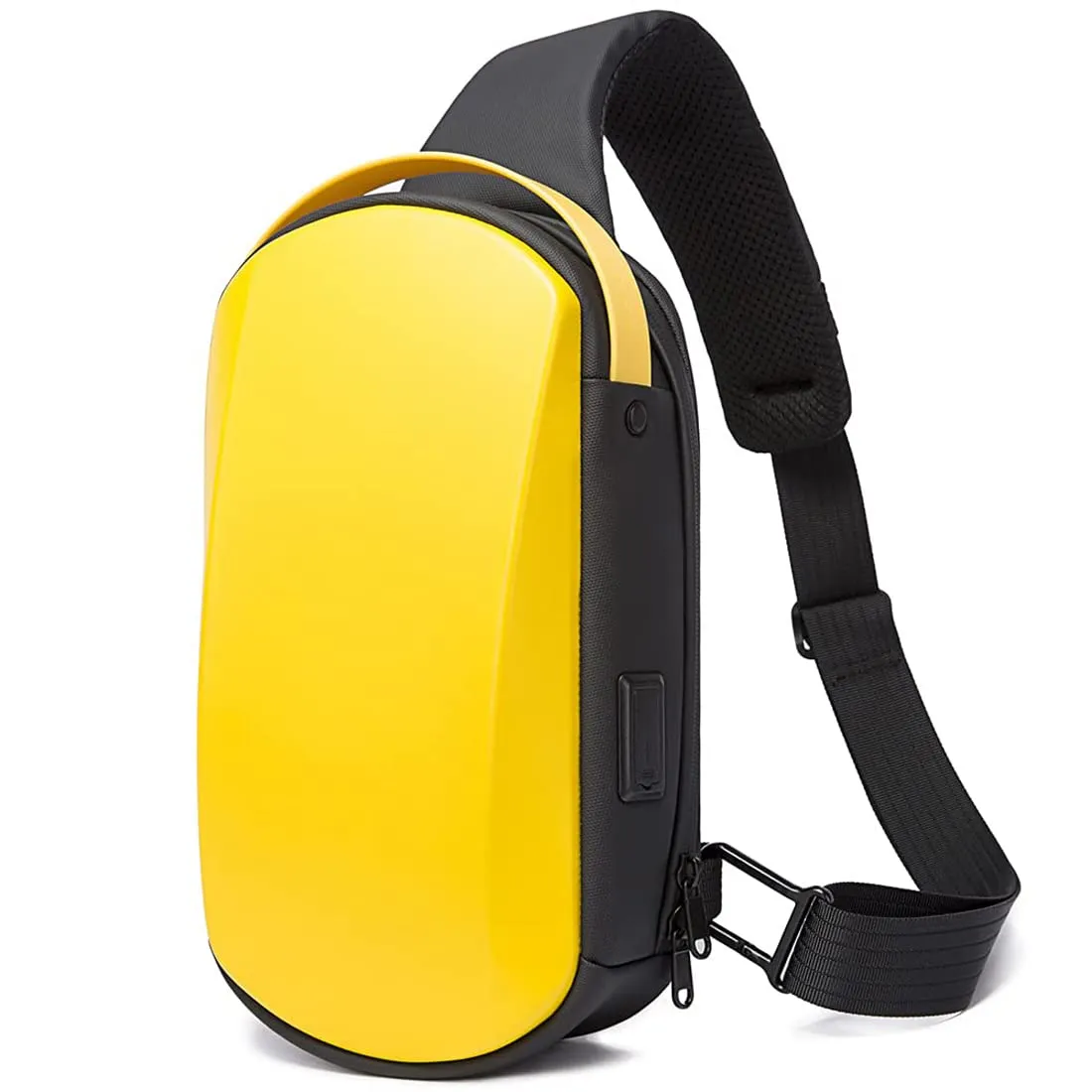 THE CLOWNFISH Water Resistant TPU Unisex Travel Crossbody Sling Bag Chest Pack with USB charging (Yellow)