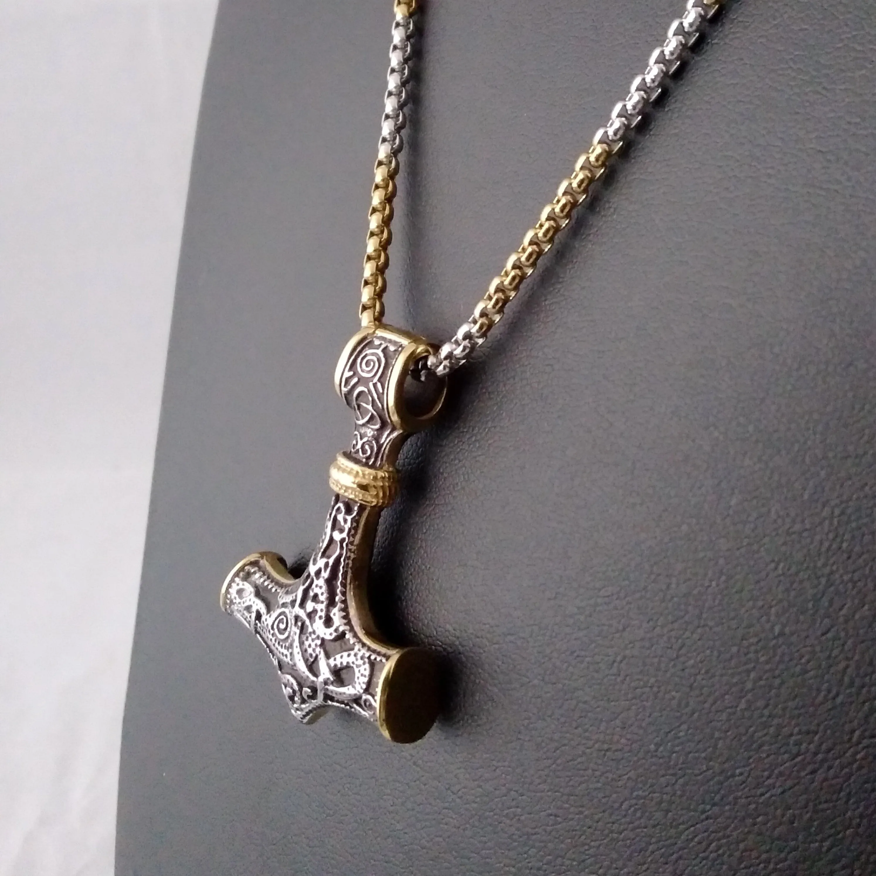 Thor's Hammer Necklace Silver Gold Box Chain Norse Viking Style