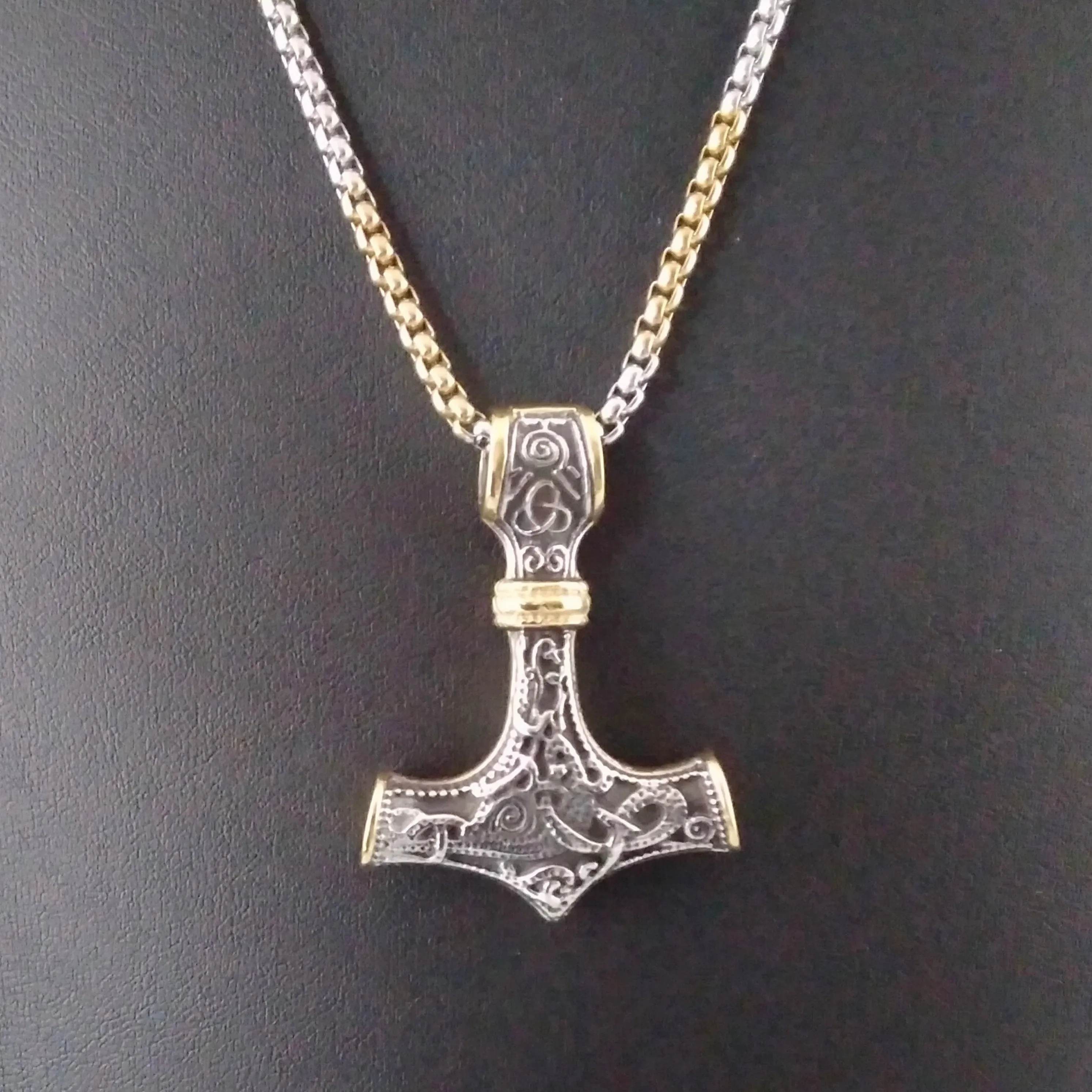 Thor's Hammer Necklace Silver Gold Box Chain Norse Viking Style