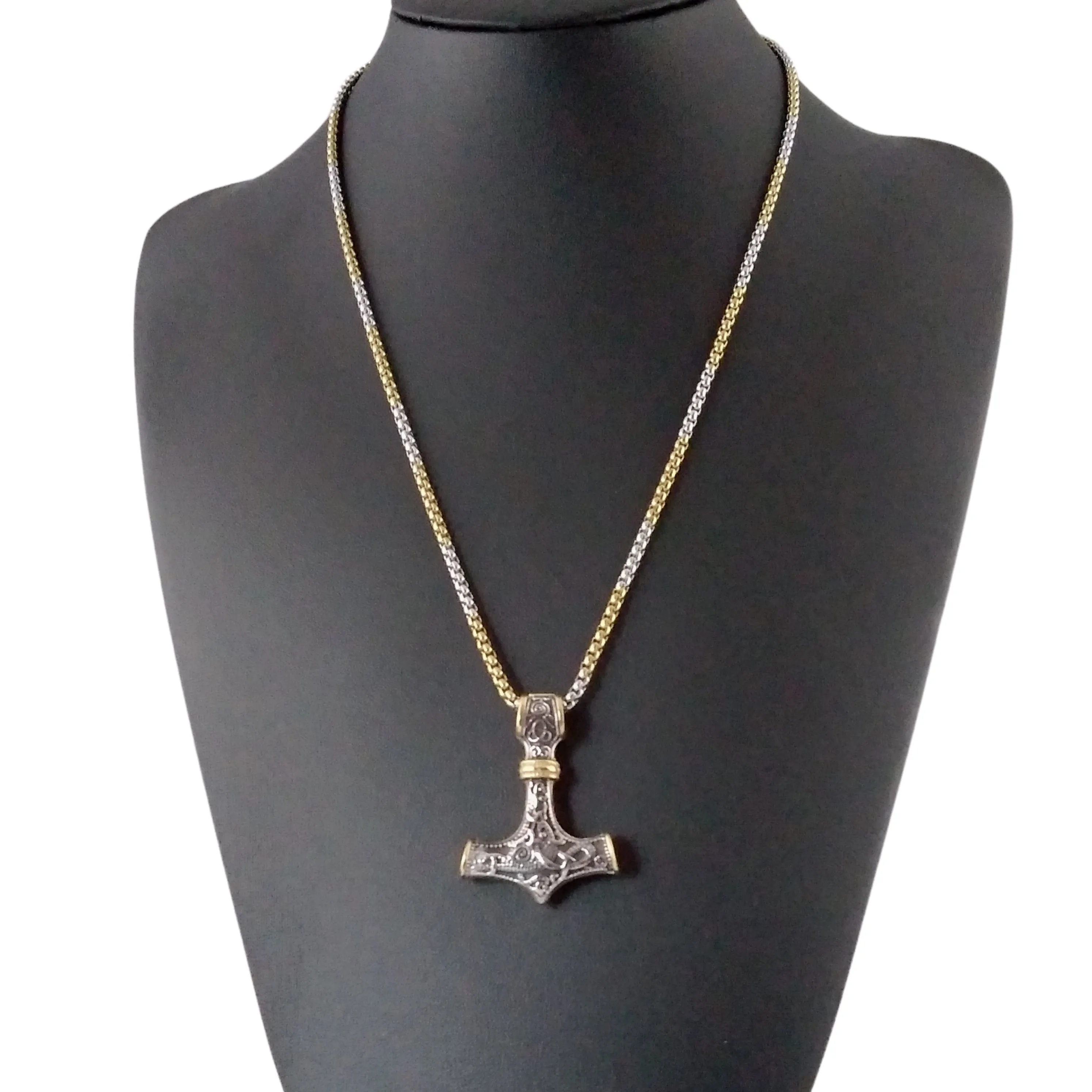 Thor's Hammer Necklace Silver Gold Box Chain Norse Viking Style