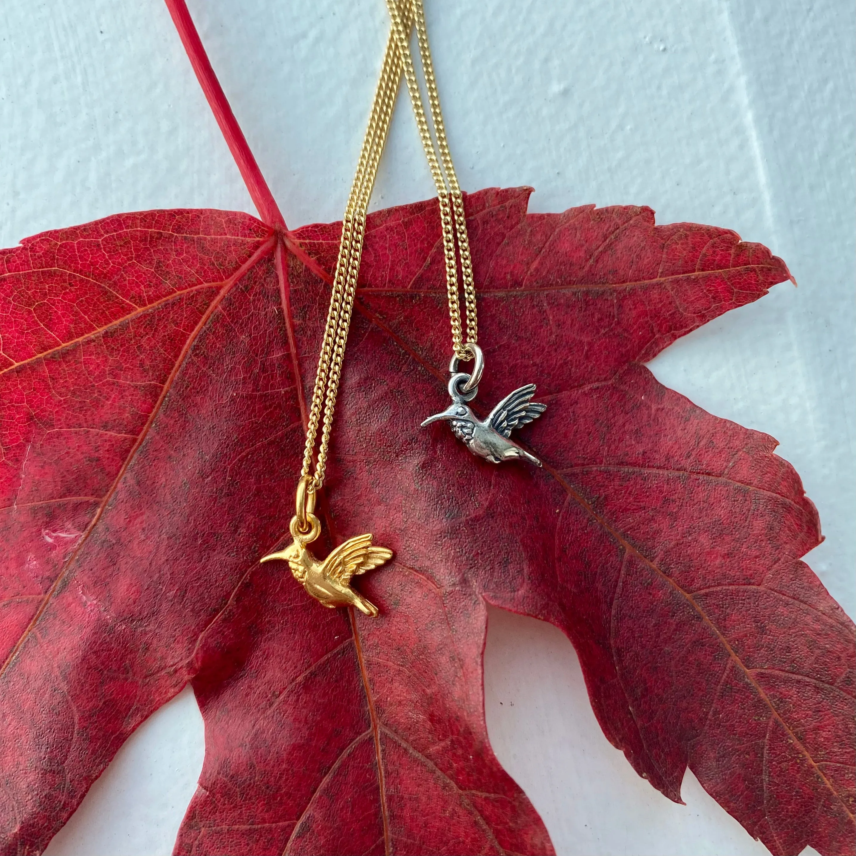 Tiny Hummingbird Charm Necklace in Silver - Pre order Sept 11 shipping