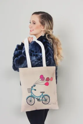 Tote Bag - Beige Colour Bicycle with Bolloons