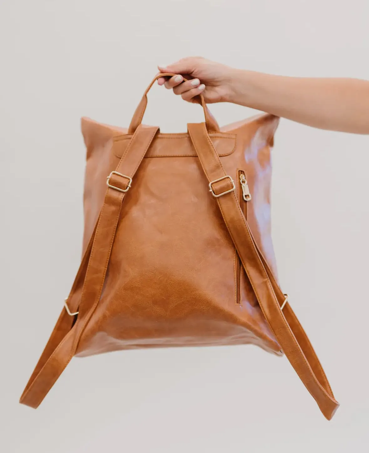 Vegan Leather Backpack-Camel