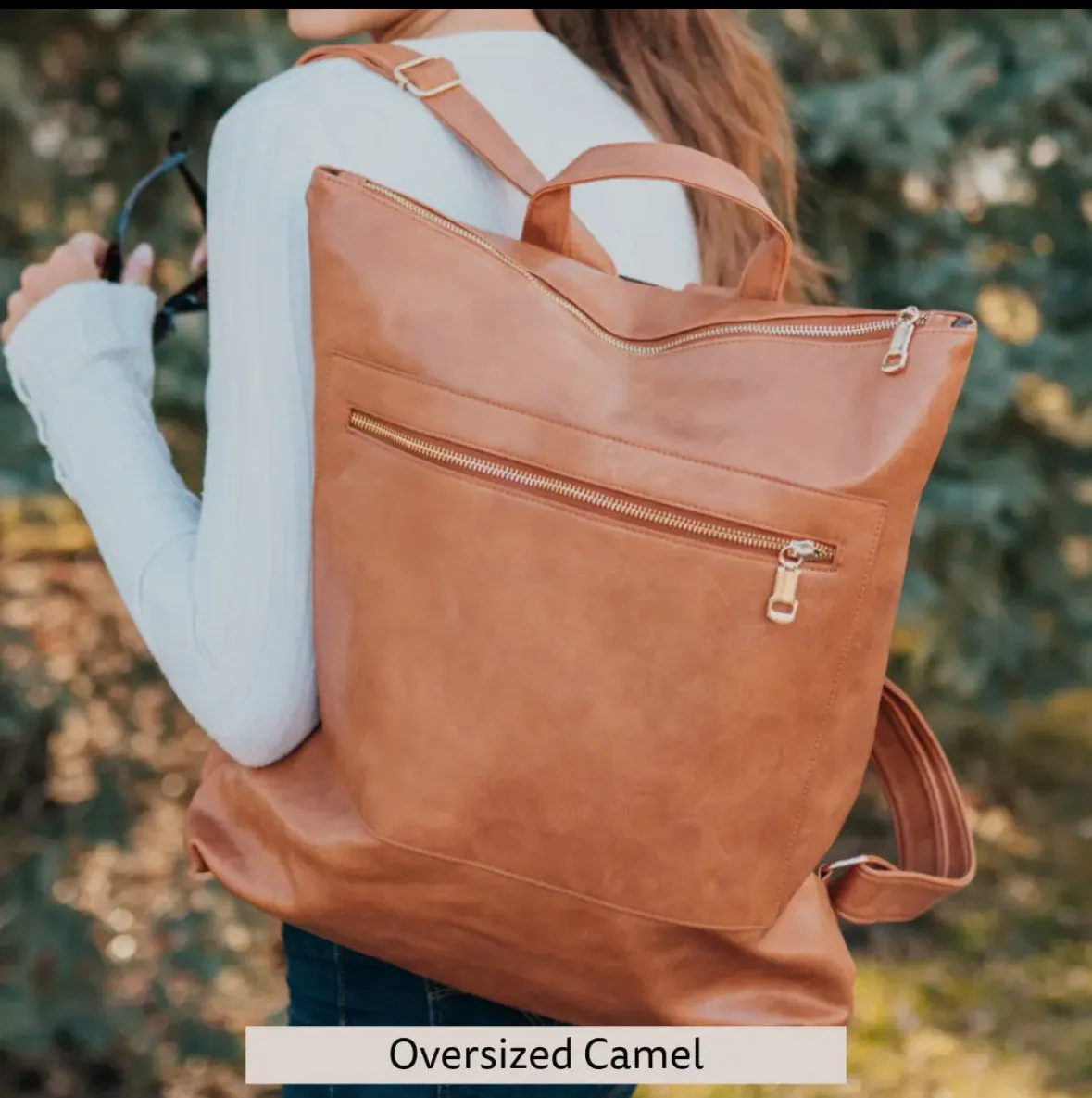 Vegan Leather Backpack-Camel