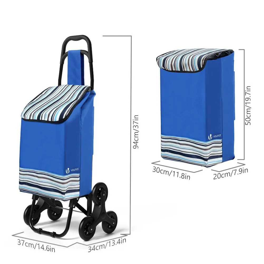 VOUNOT 6 Wheels Stair Climbing Shopping Trolley, 32L Blue