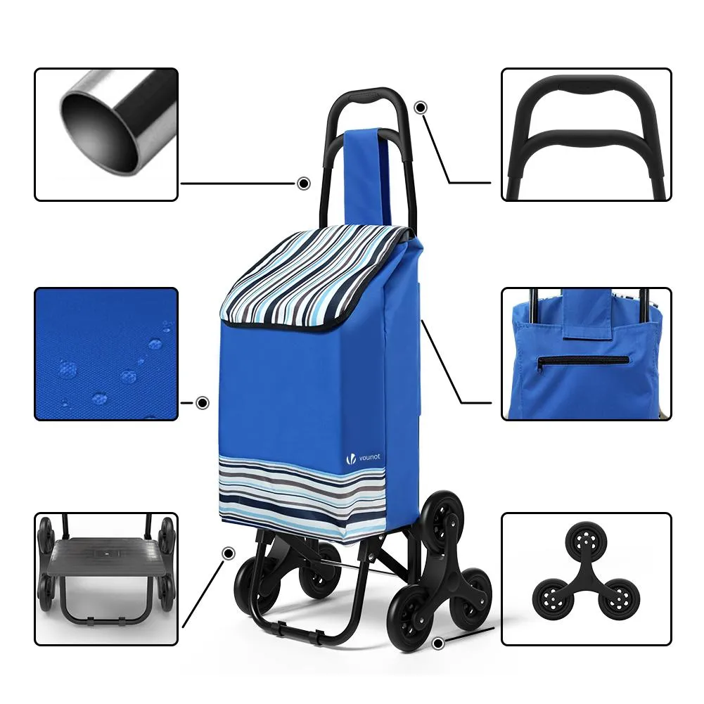 VOUNOT 6 Wheels Stair Climbing Shopping Trolley, 32L Blue