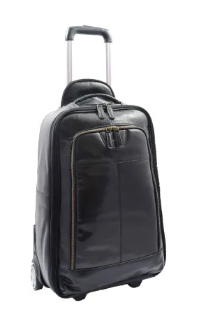 Wheeled Cabin Suitcase Real Black Leather Luggage Travel Bag Carlos