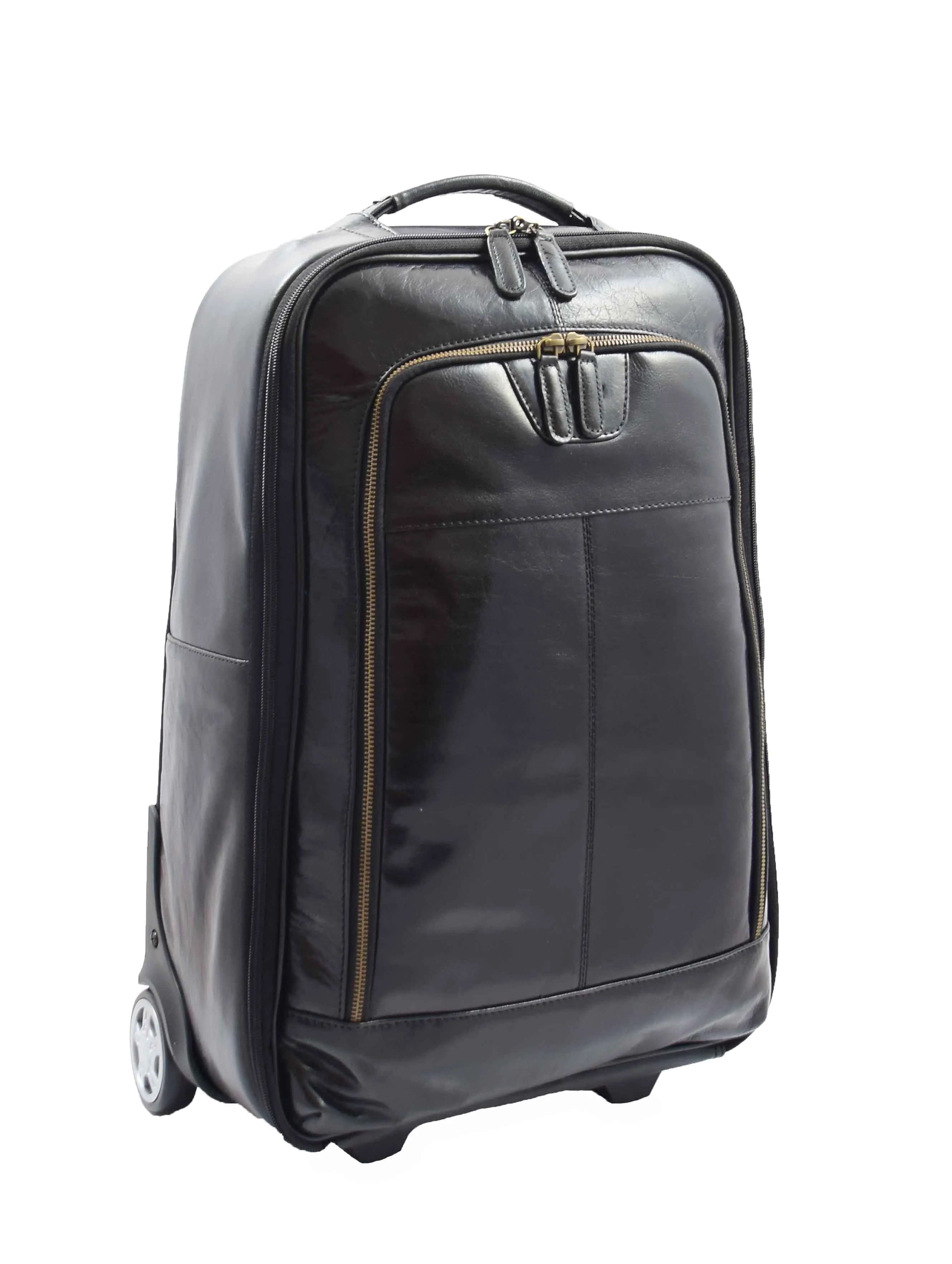 Wheeled Cabin Suitcase Real Black Leather Luggage Travel Bag Carlos