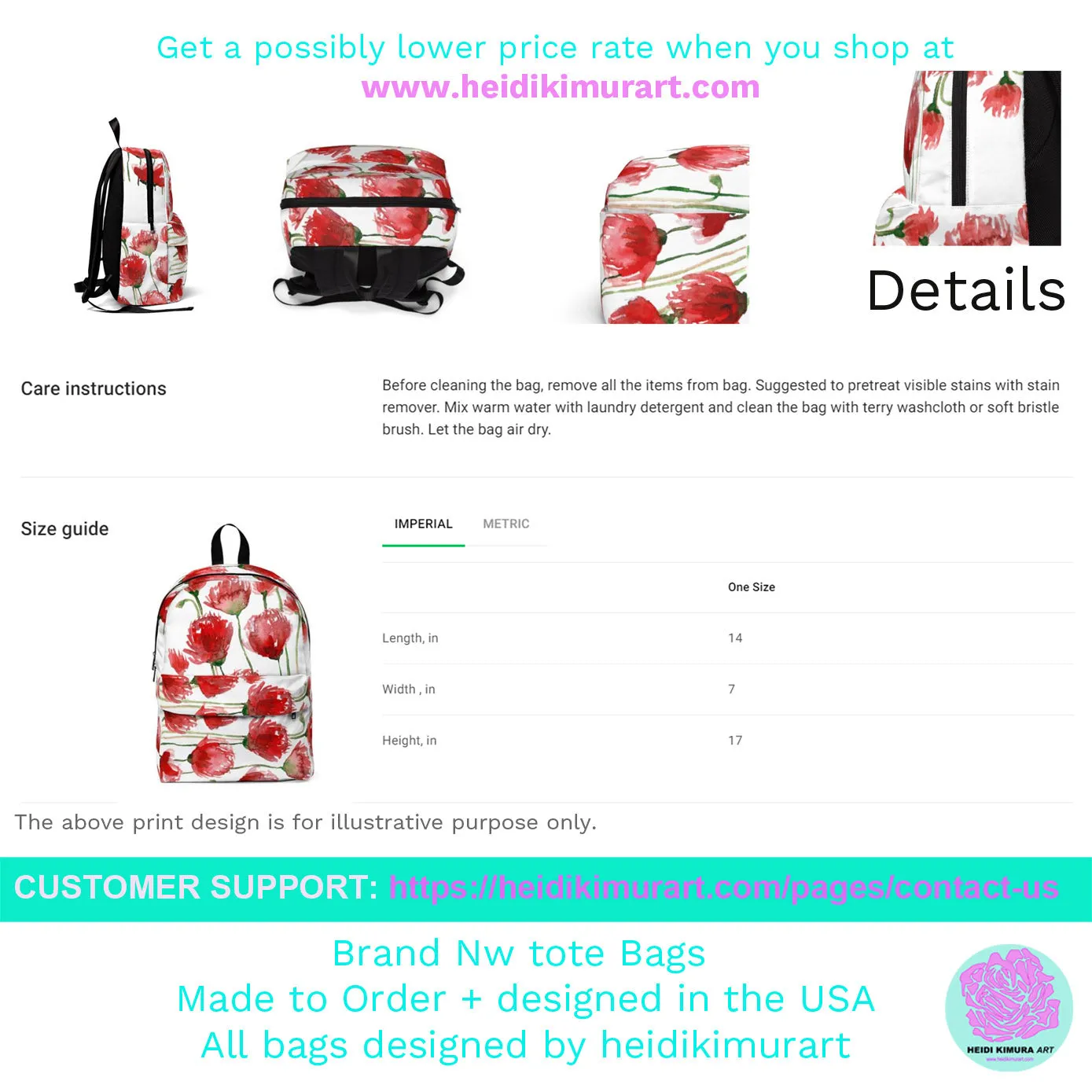 White Red Poppy Backpack, Best Flower Floral Print Unisex Large Classic Designer Backpack