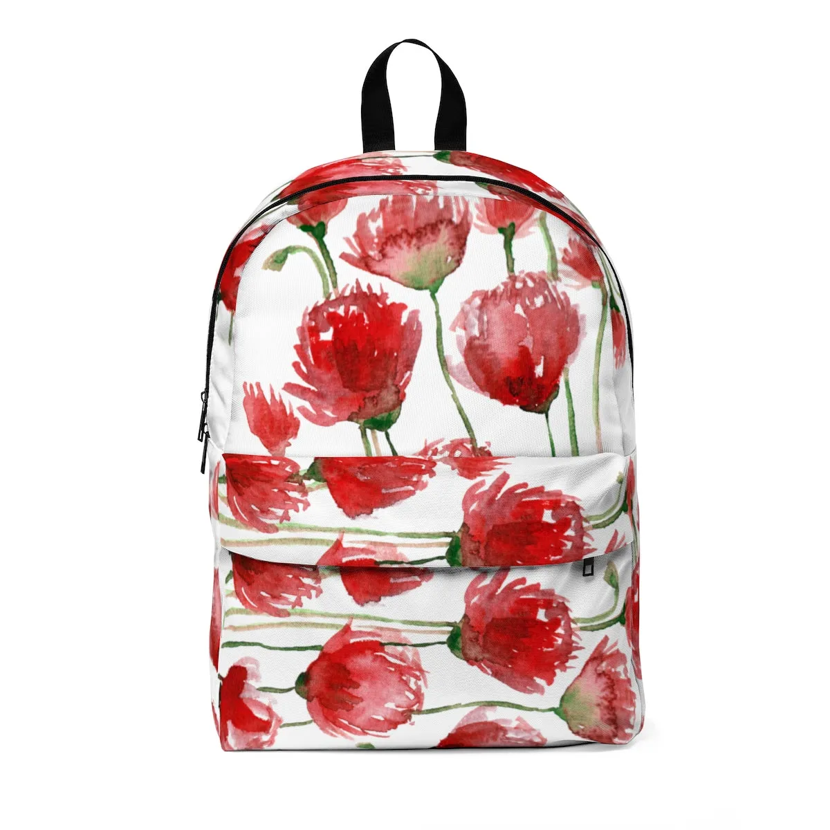 White Red Poppy Backpack, Best Flower Floral Print Unisex Large Classic Designer Backpack