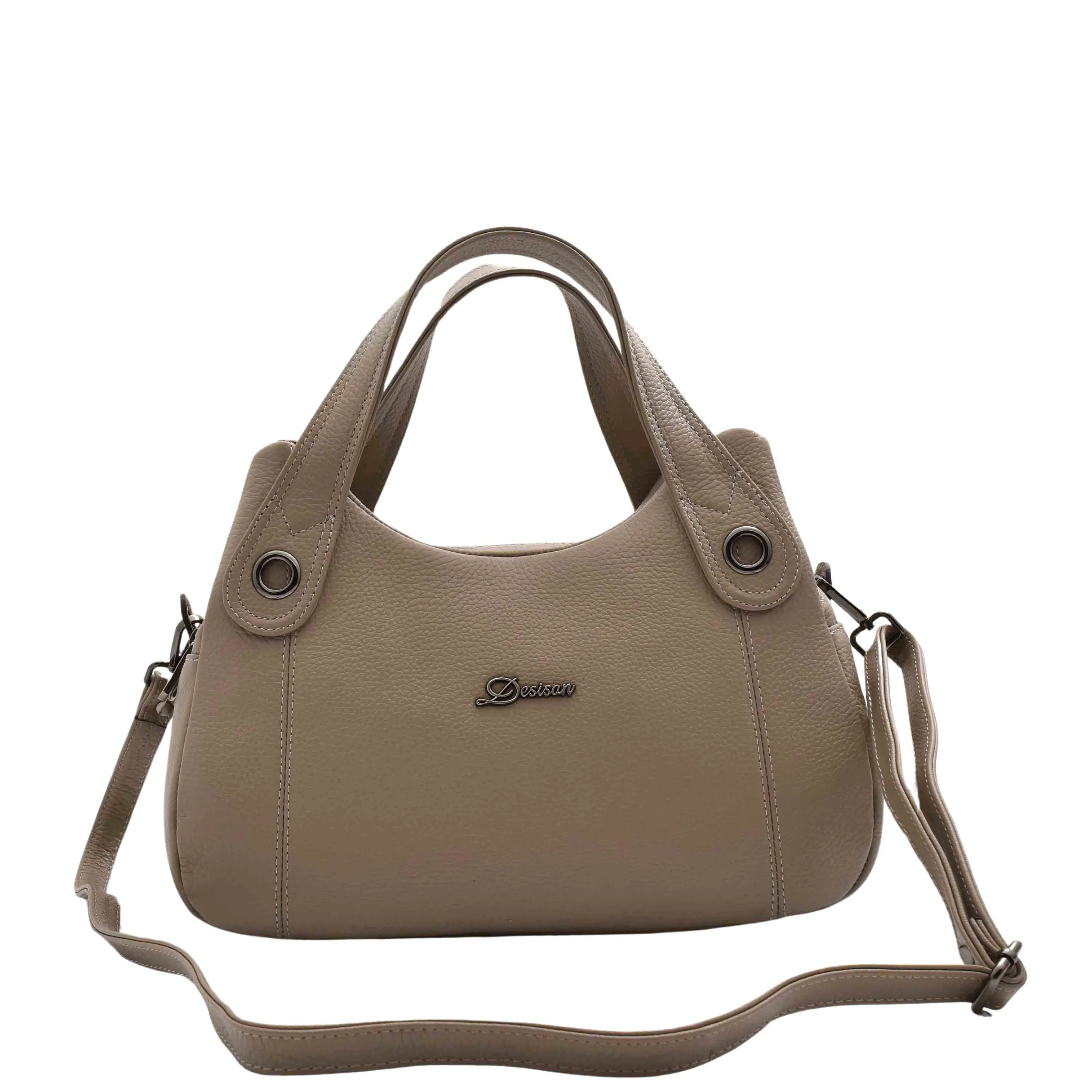 Womens Grained Leather Shoulder Bag Zip Small Size Handbag Daisy Taupe