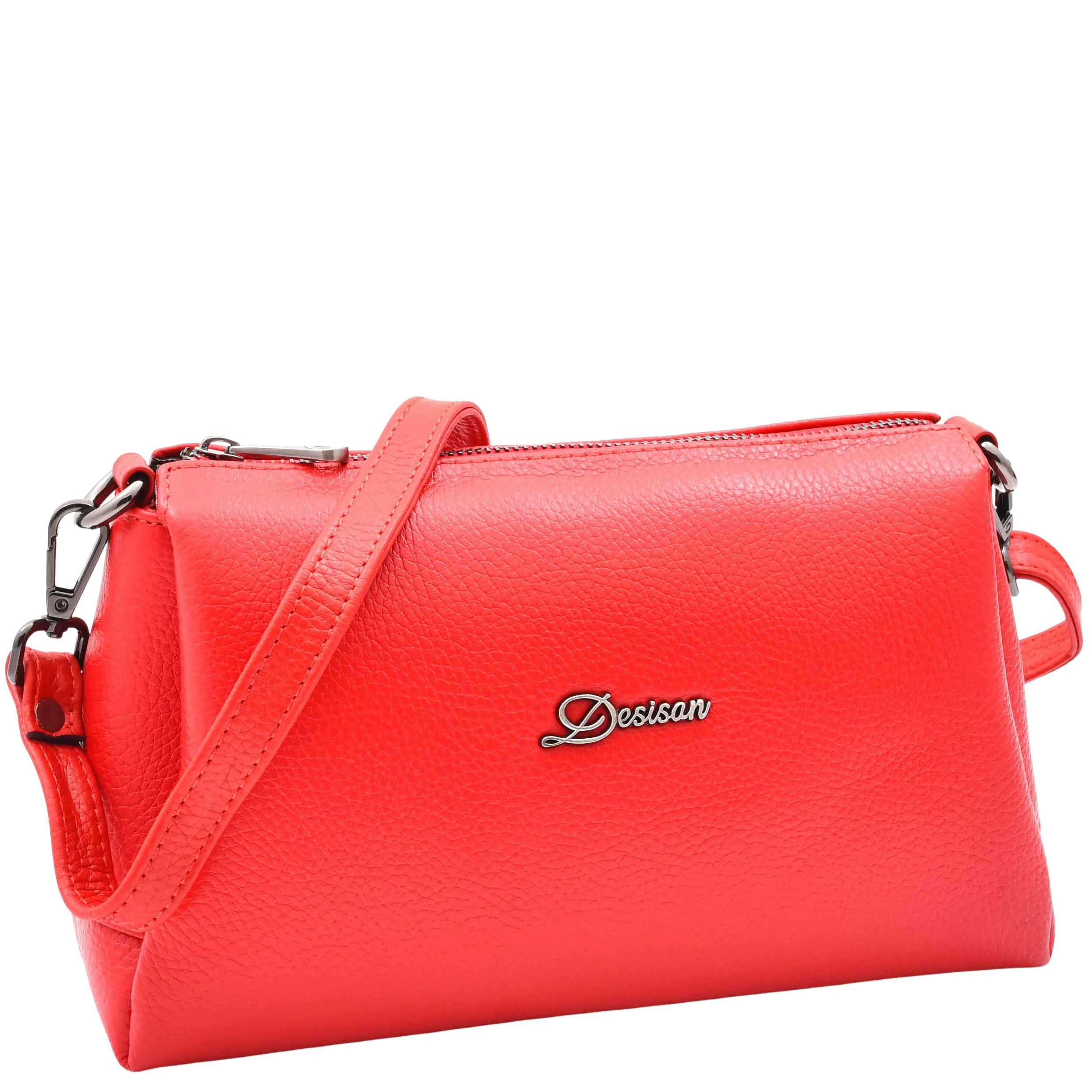 Womens Real Leather Shoulder Zip Bag Small Size Handbag Chelo Red