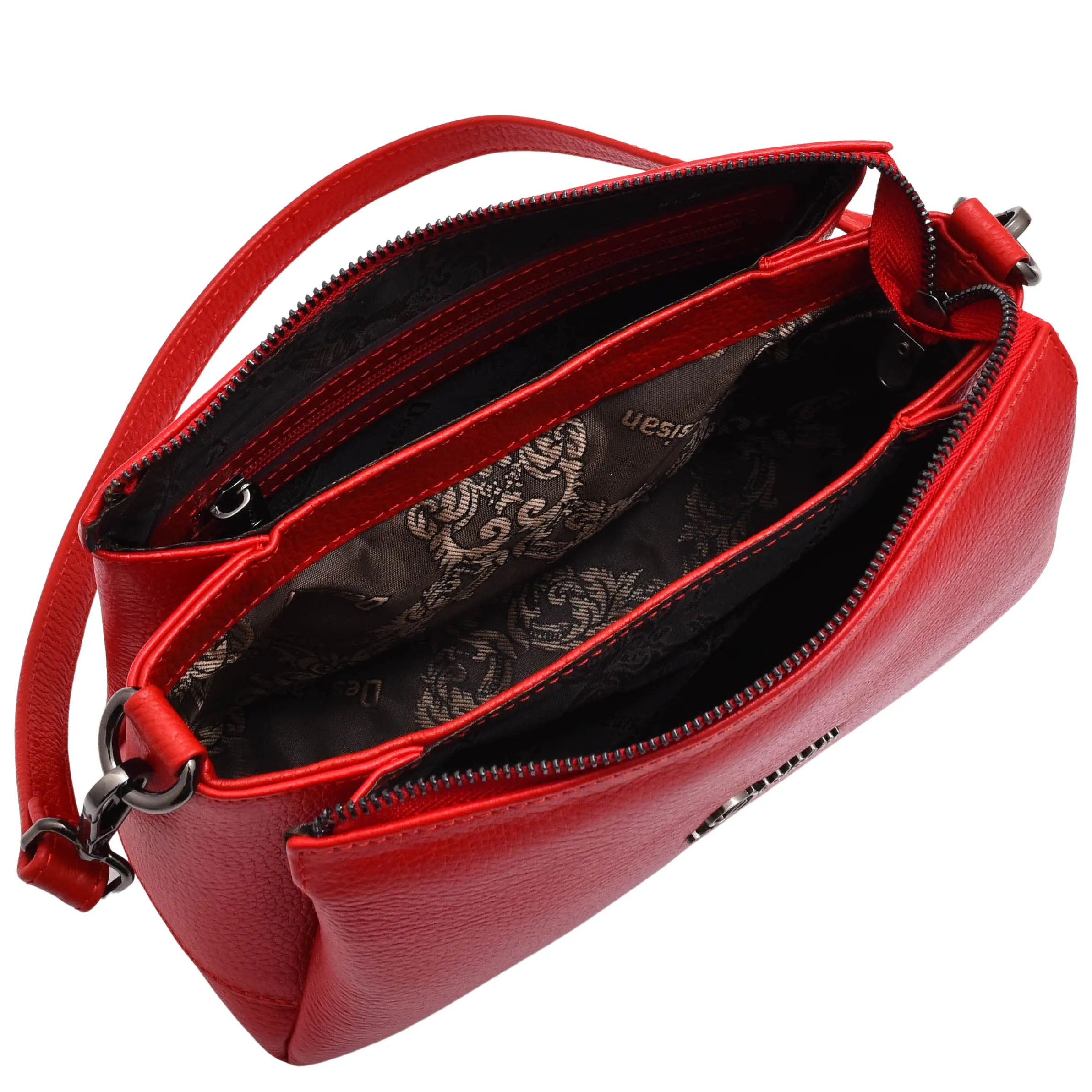 Womens Real Leather Shoulder Zip Bag Small Size Handbag Chelo Red