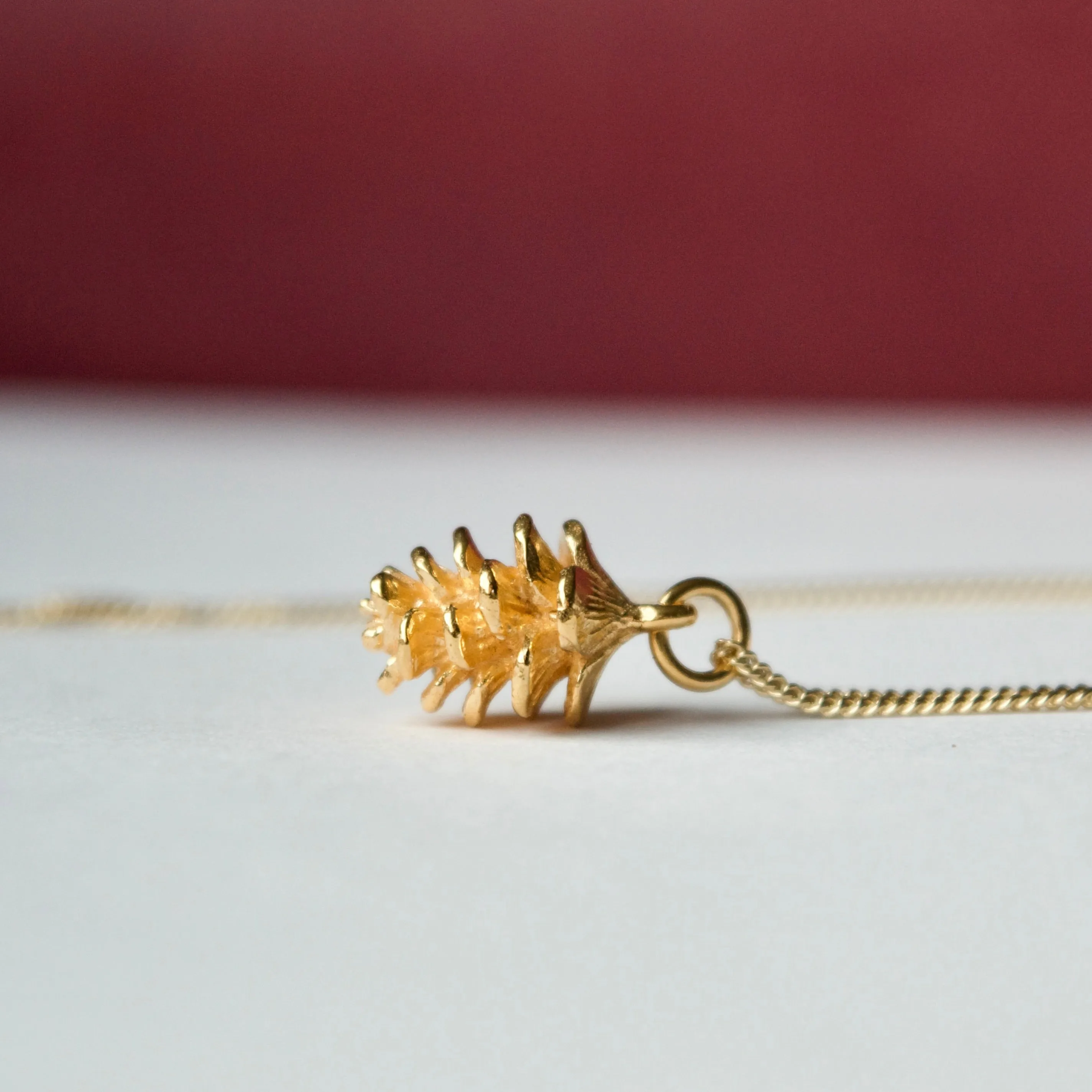 Yellow Gold Tiny Pinecone Charm Necklace - pre order Sept 11 shipping