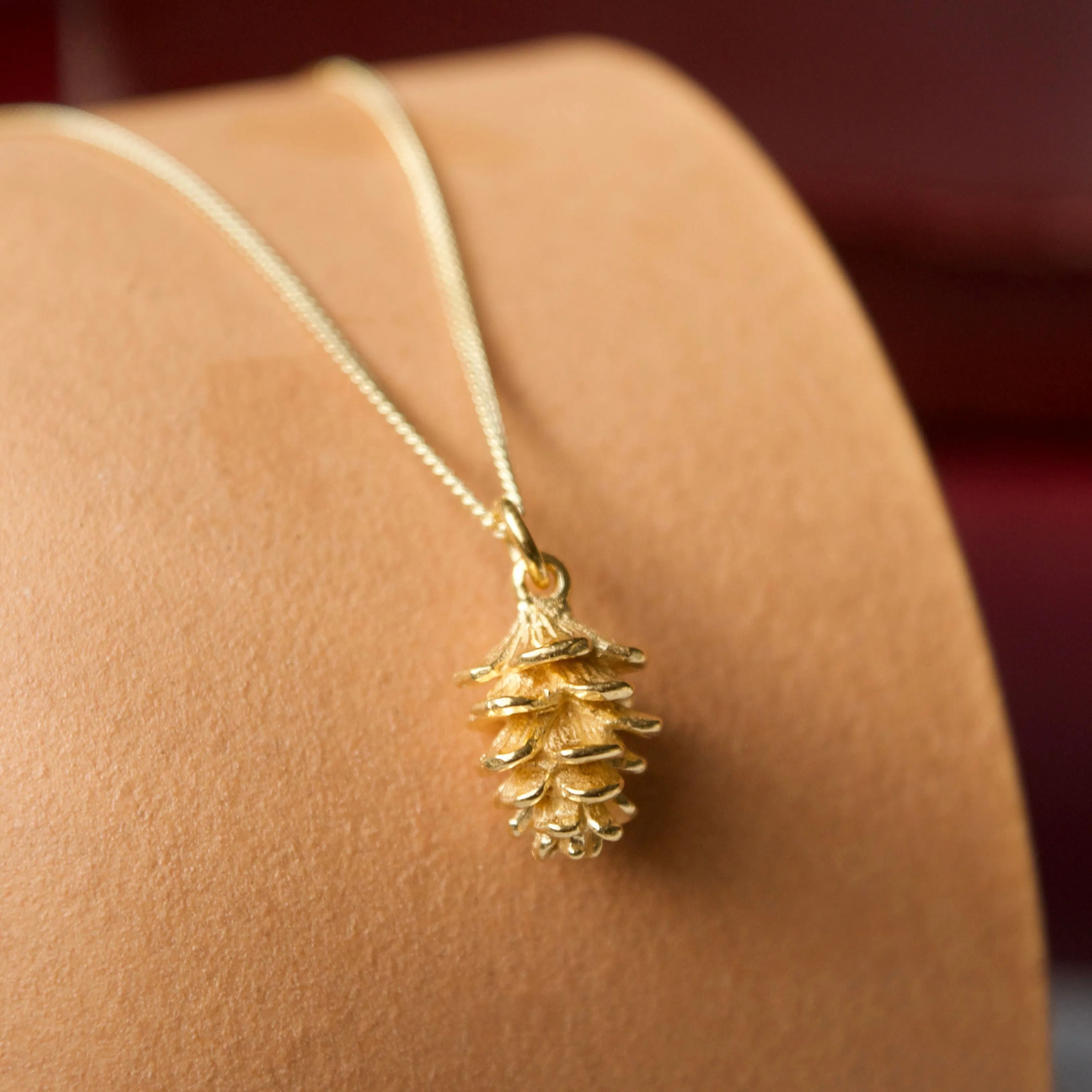 Yellow Gold Tiny Pinecone Charm Necklace - pre order Sept 11 shipping