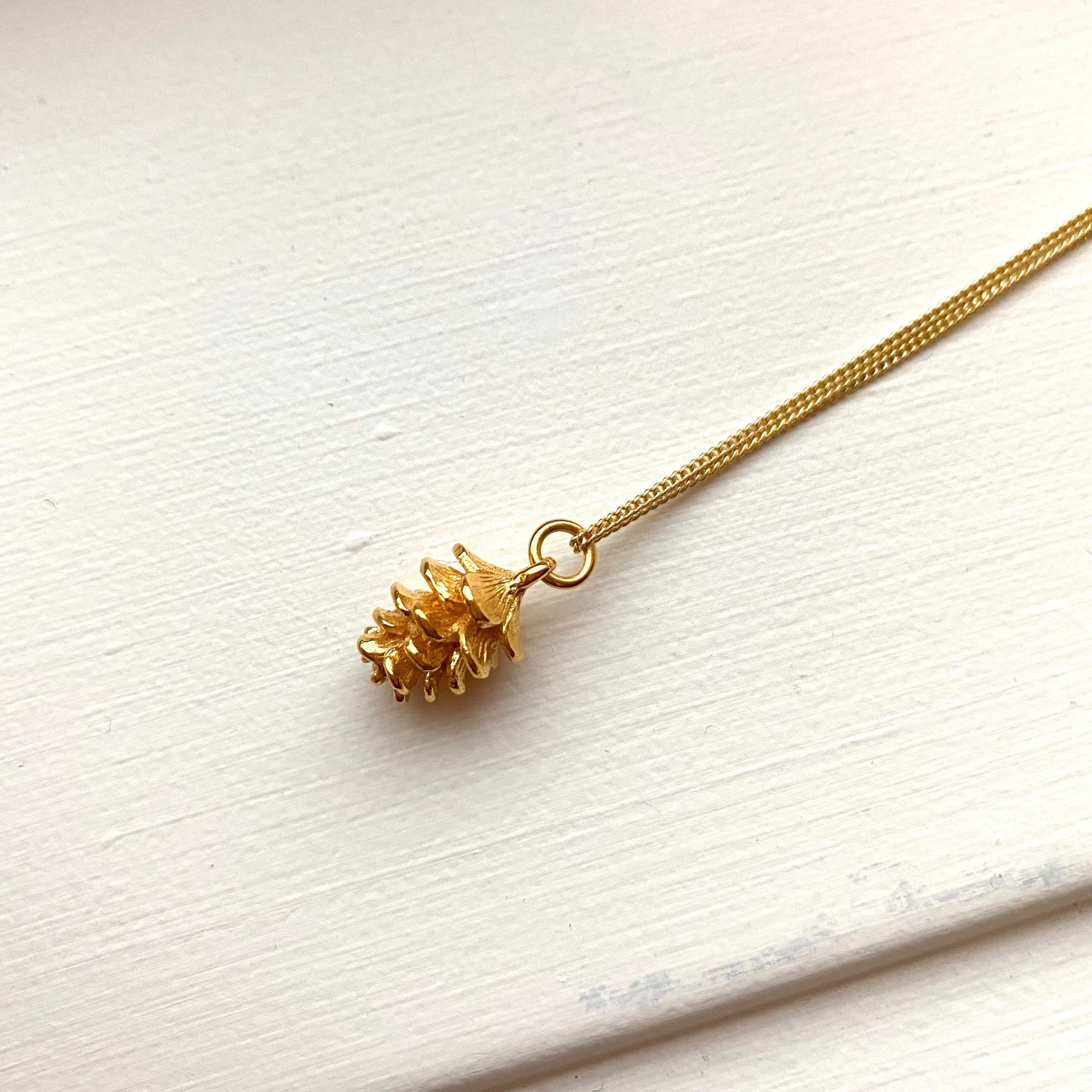 Yellow Gold Tiny Pinecone Charm Necklace - pre order Sept 11 shipping