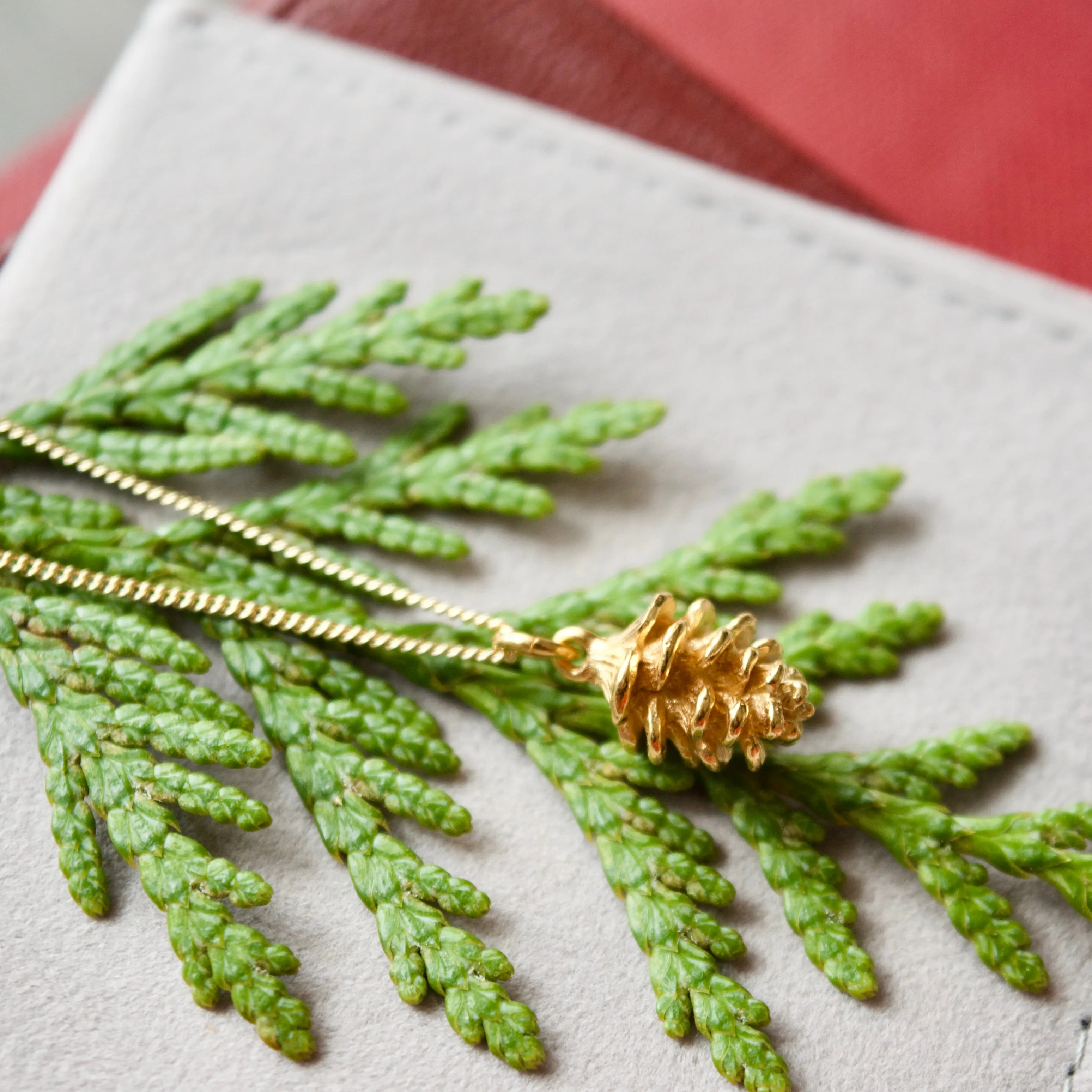 Yellow Gold Tiny Pinecone Charm Necklace - pre order Sept 11 shipping